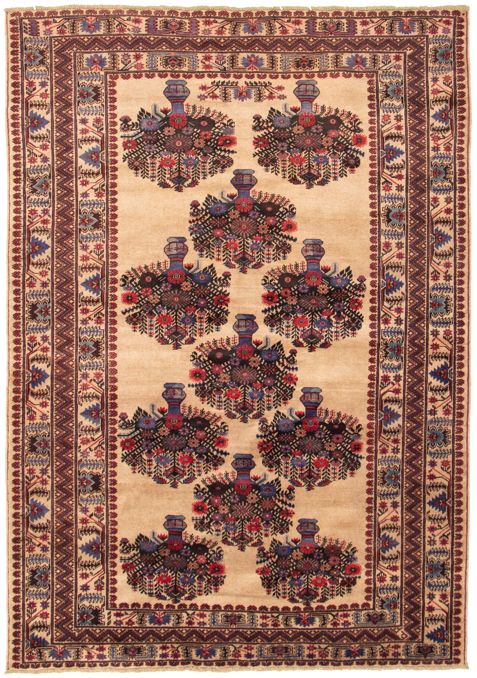 Hand-knotted Teimani Tan Wool Rug 6'7" x 9'8" Size: 6'7" x 9'8"  