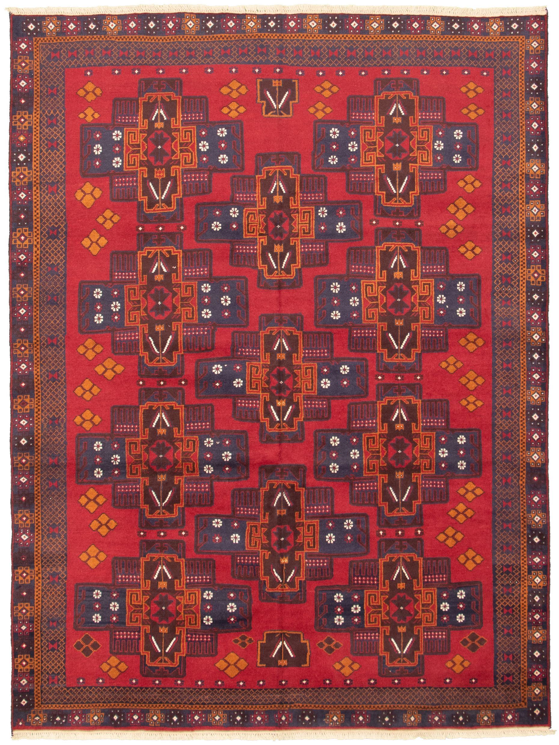 Hand-knotted Teimani Red Wool Rug 6'5" x 8'11" Size: 6'5" x 8'11"  