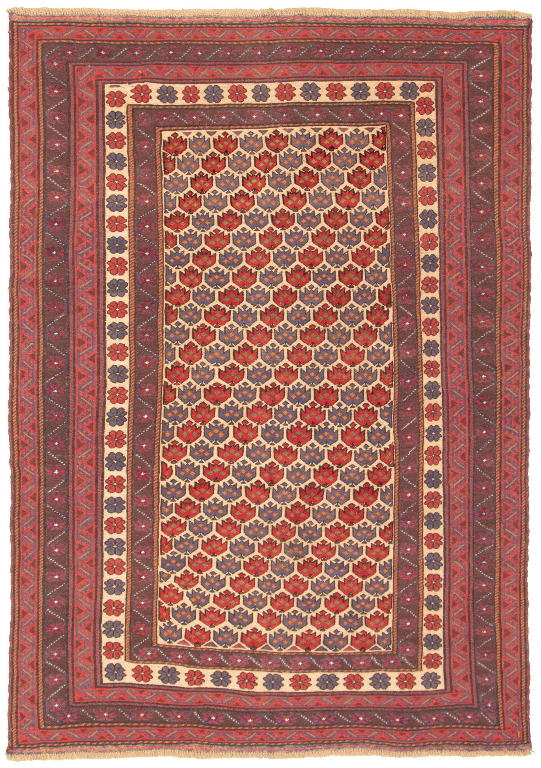 Hand-knotted Tajik Caucasian Red Wool Rug 6'0" x 9'0" Size: 6'0" x 9'0"  