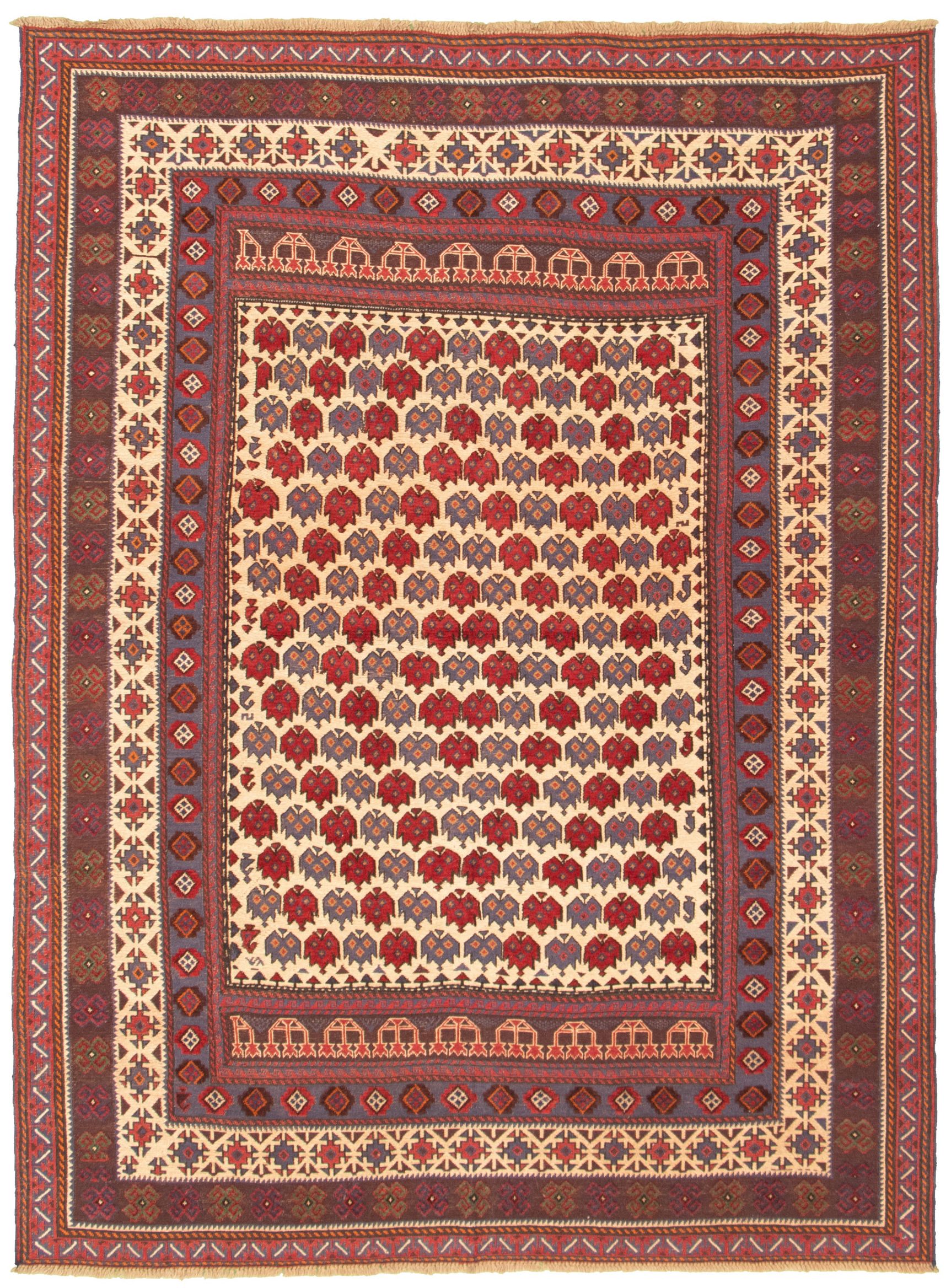 Hand-knotted Tajik Caucasian Red Wool Rug 6'7" x 9'1" Size: 6'7" x 9'1"  