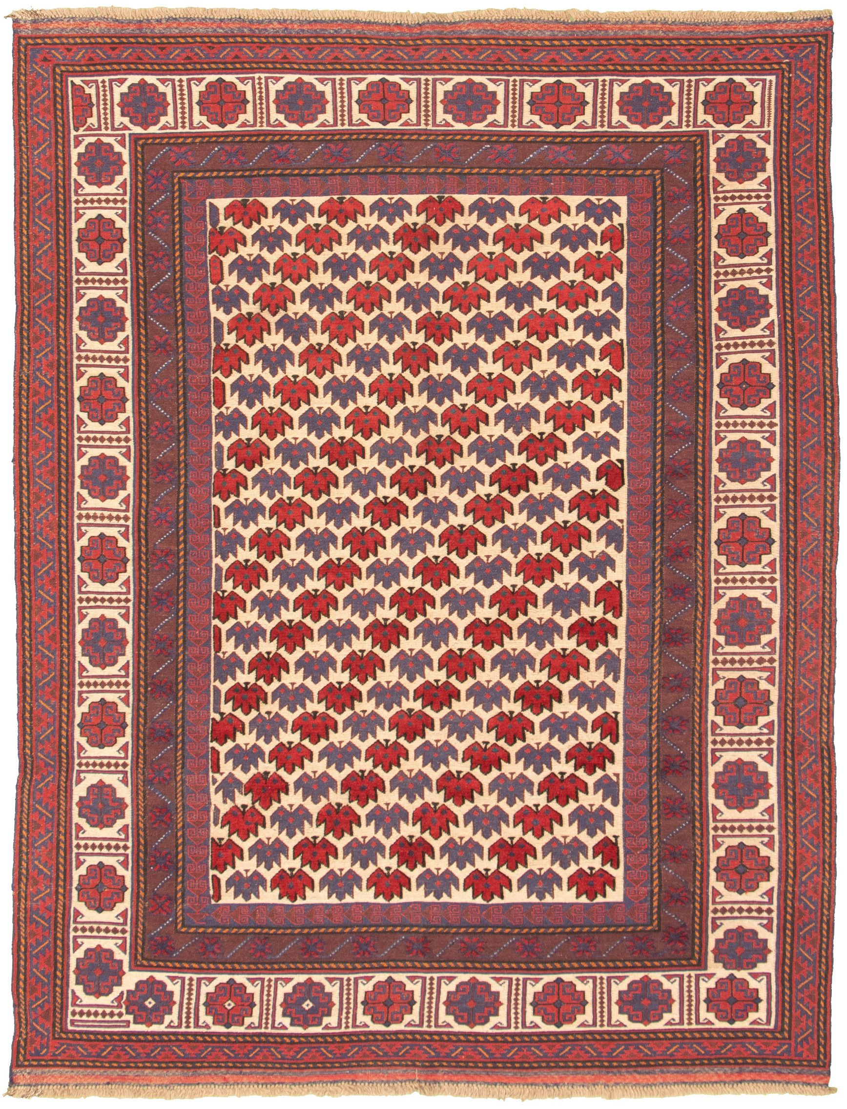 Hand-knotted Tajik Caucasian Dark Red Wool Rug 6'8" x 8'11"  Size: 6'8" x 8'11"  