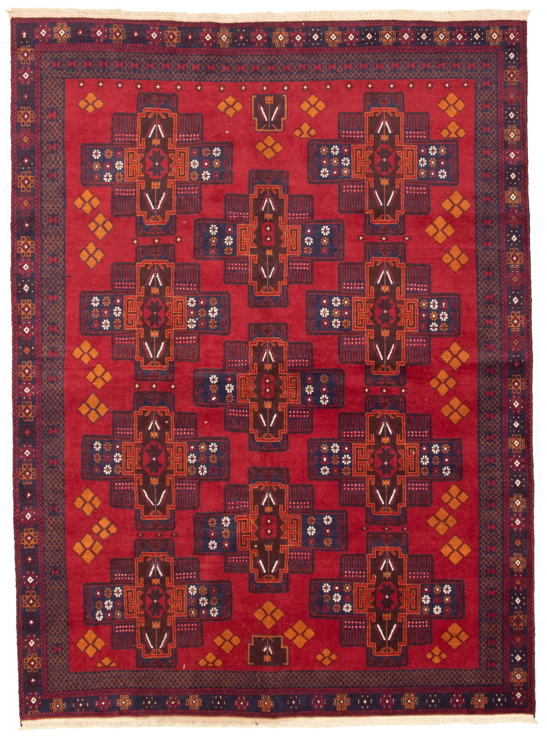 Hand-knotted Teimani Red Wool Rug 6'7" x 9'0" Size: 6'7" x 9'0"  