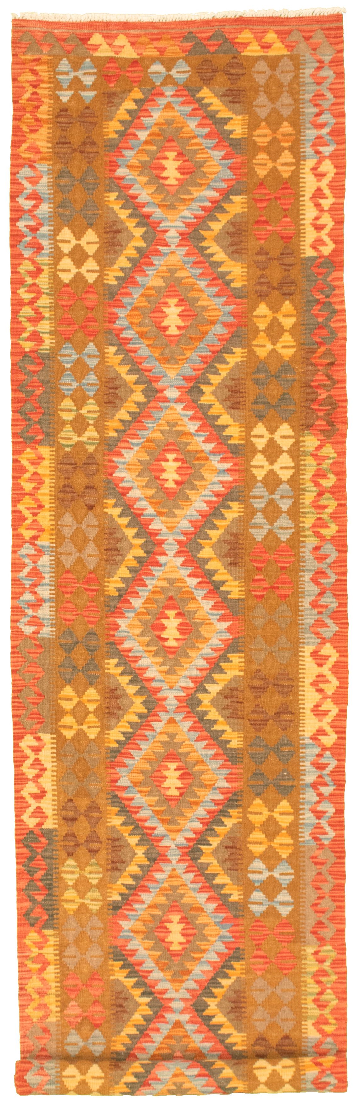 Hand woven Bold and Colorful  Red Wool Kilim 2'8" x 12'9" Size: 2'8" x 12'9"  
