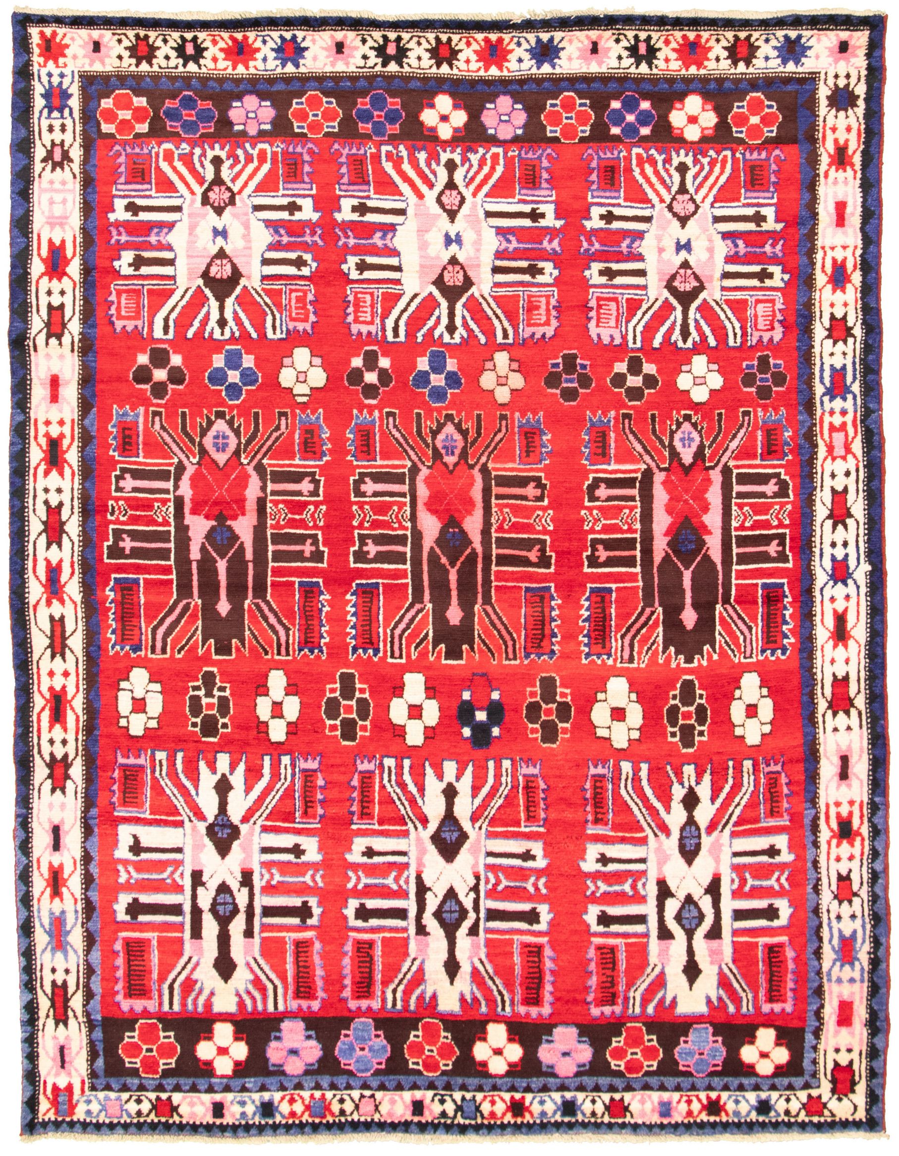 Hand-knotted Teimani Red Wool Rug 7'2" x 9'2" Size: 7'2" x 9'2"  