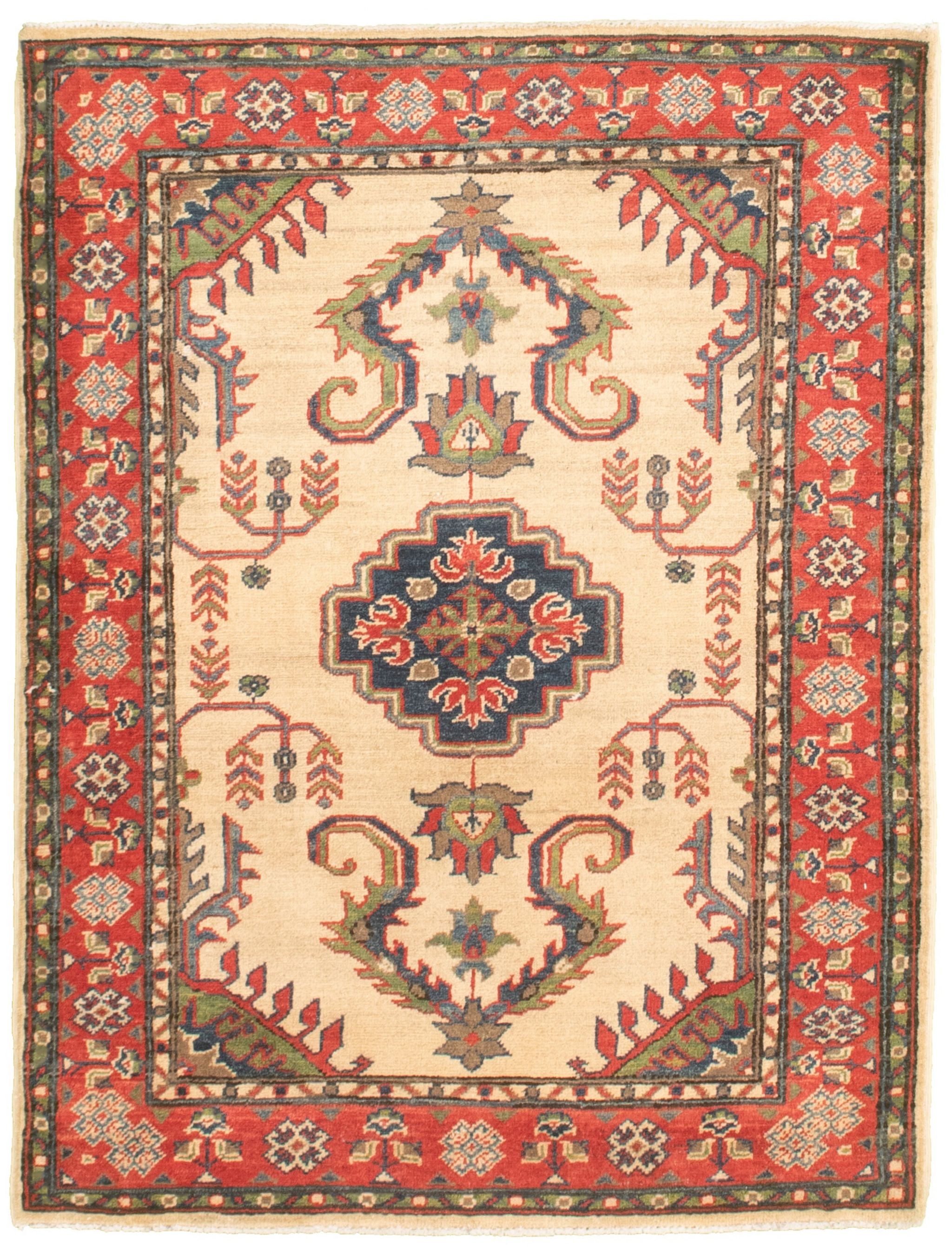 Hand-knotted Finest Gazni Cream, Red  Rug 3'7" x 4'9" Size: 3'7" x 4'9"  