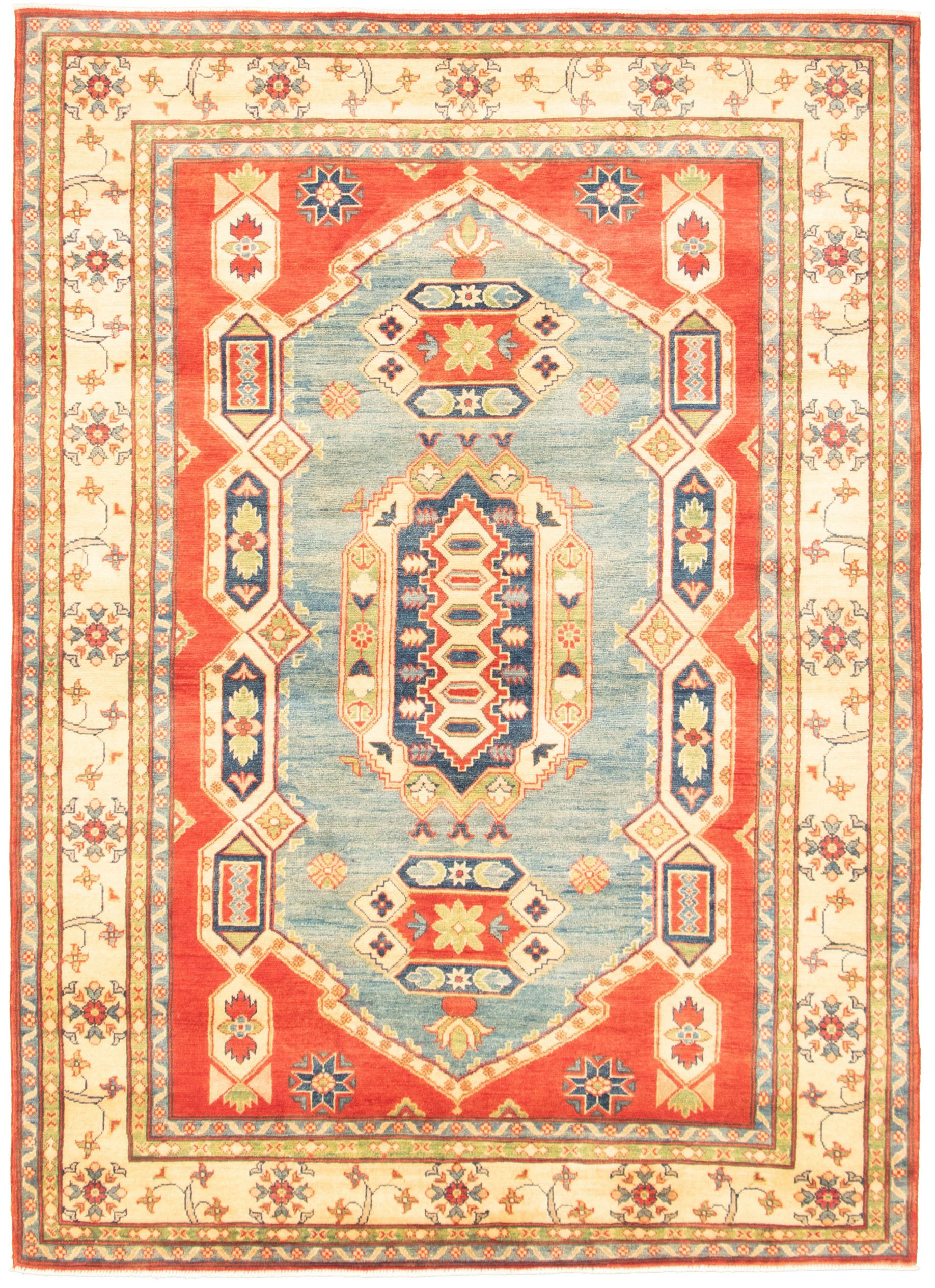 Hand-knotted Finest Gazni Light Blue , Red  Rug 6'3" x 8'10" Size: 6'3" x 8'10"  