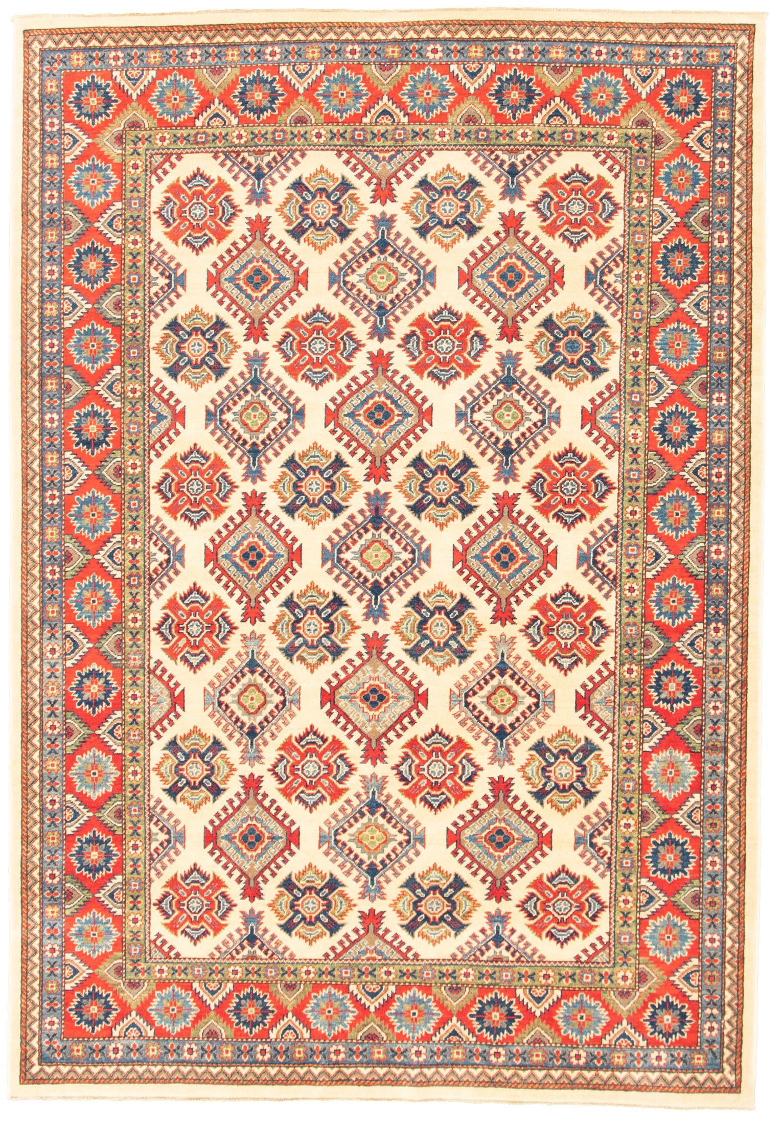 Hand-knotted Finest Gazni Ivory, Red  Rug 6'6" x 9'5" Size: 6'6" x 9'5"  