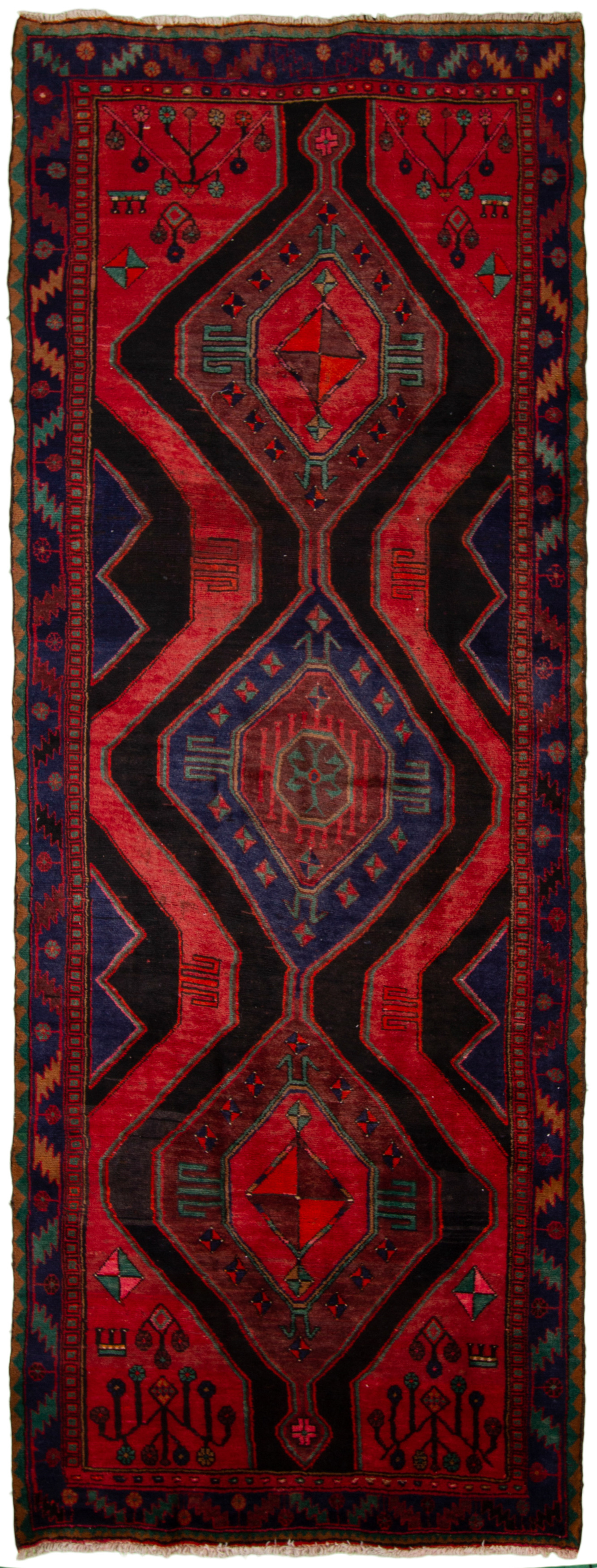 Hand-knotted Hamadan  Wool Rug 4'3" x 11'5" Size: 4'3" x 11'5"  