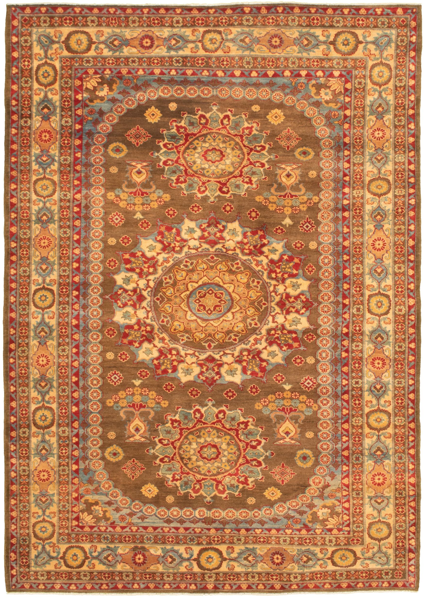 Hand-knotted Finest Gazni Brown, Red  Rug 6'7" x 9'6" Size: 6'7" x 9'6"  