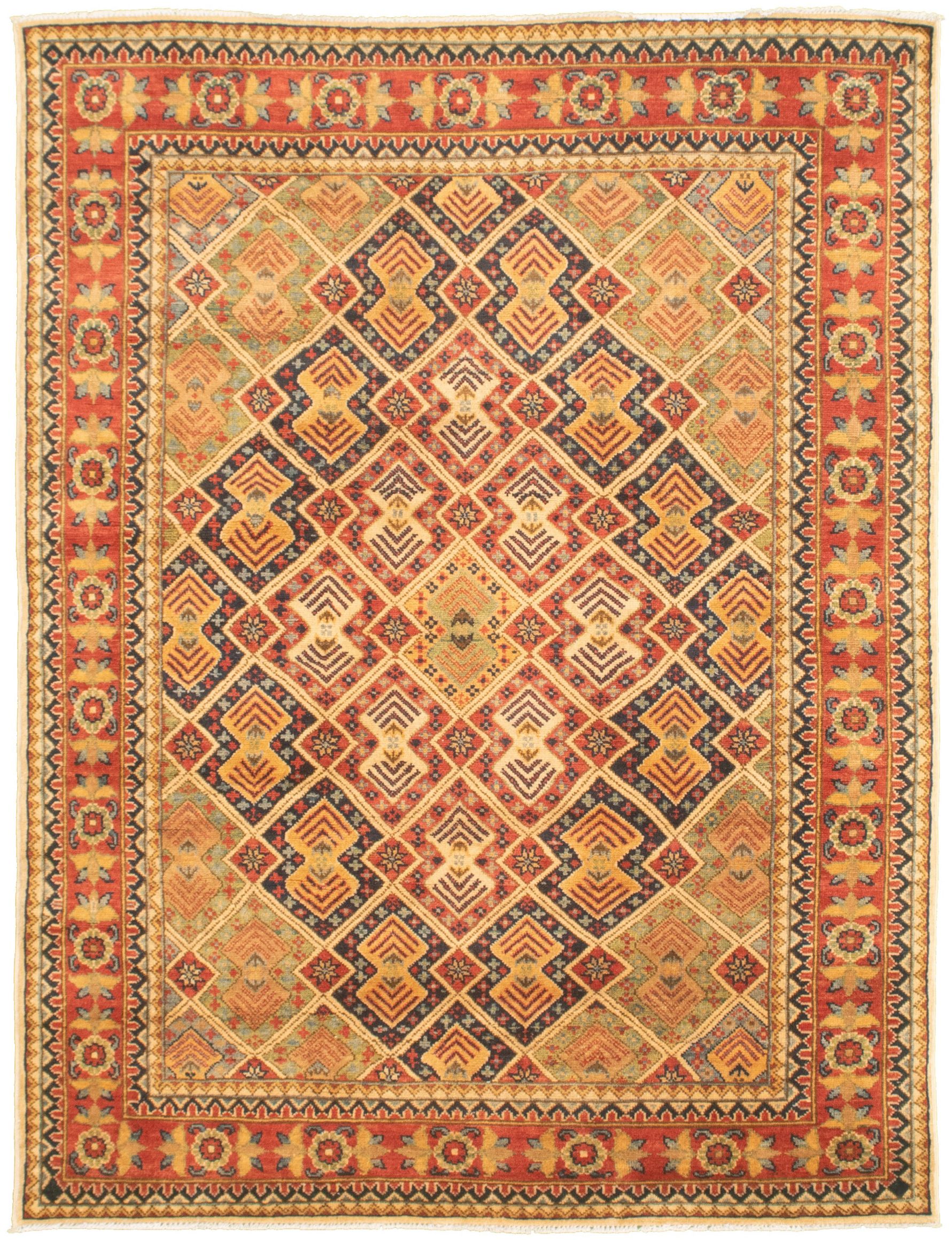 Hand-knotted Finest Gazni Beige, Red  Rug 4'9" x 6'5" Size: 4'9" x 6'5"  