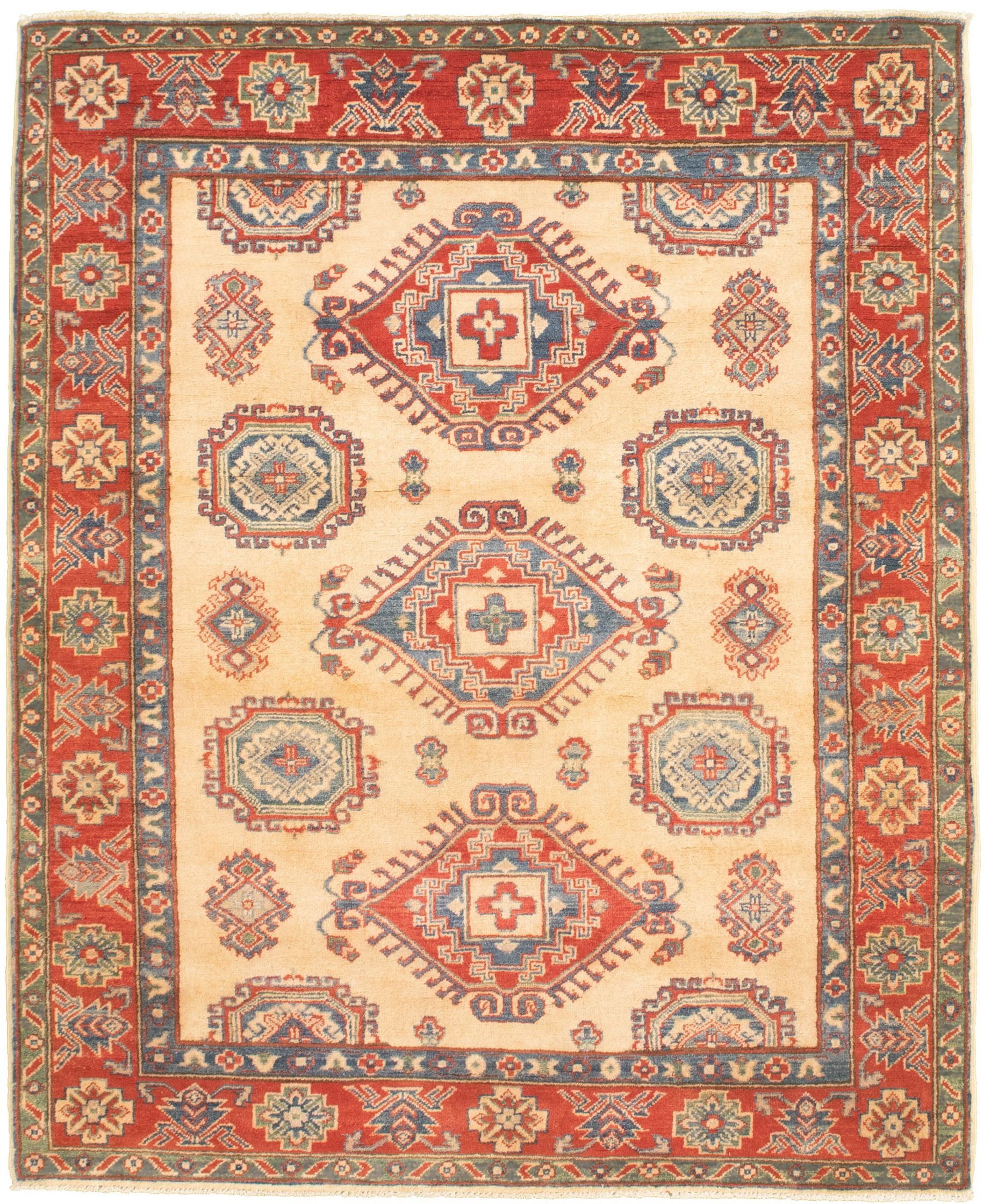 Hand-knotted Finest Gazni Cream, Red  Rug 5'1" x 6'4" Size: 5'1" x 6'4"  