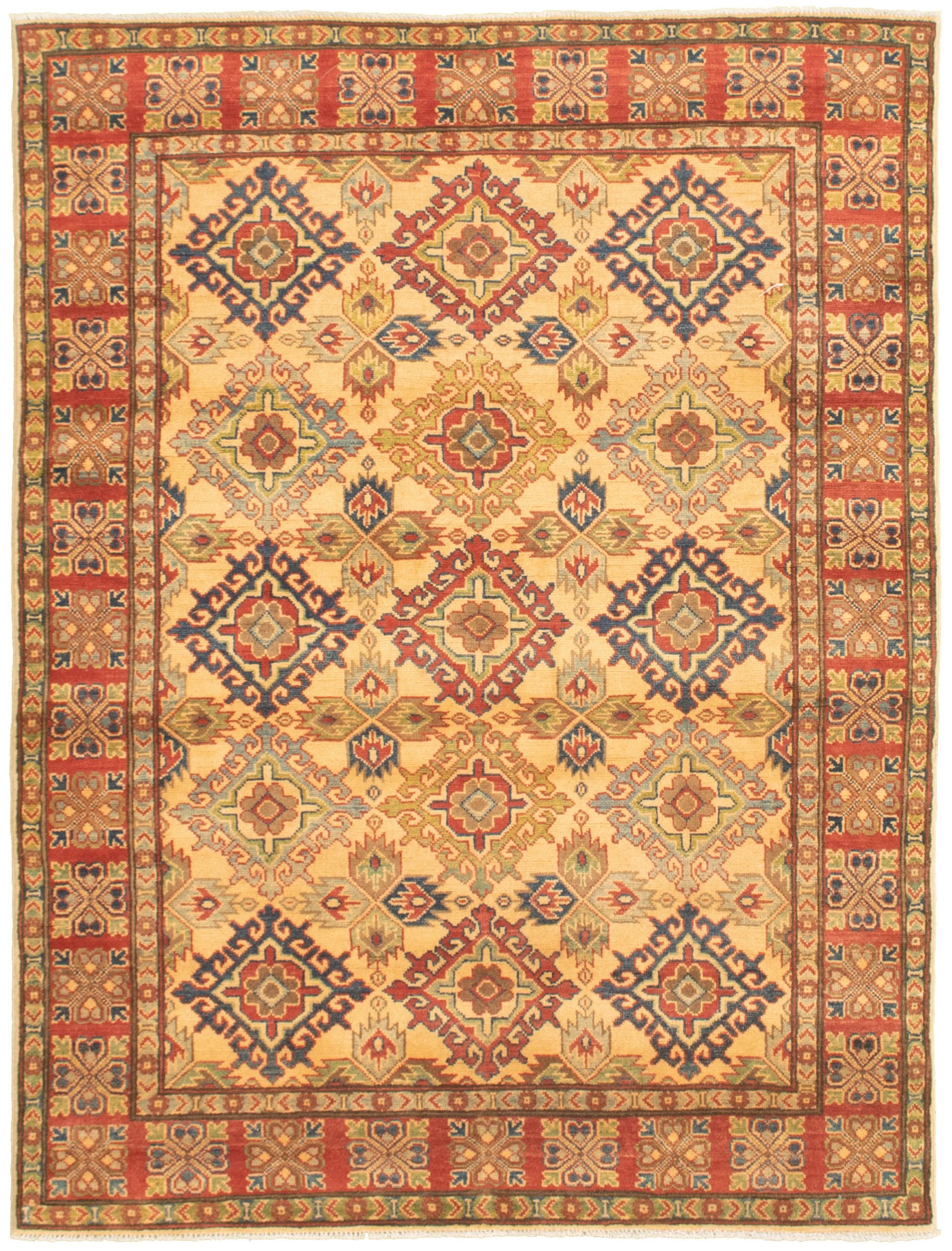 Hand-knotted Finest Gazni Cream, Red  Rug 4'10" x 6'7" Size: 4'10" x 6'7"  