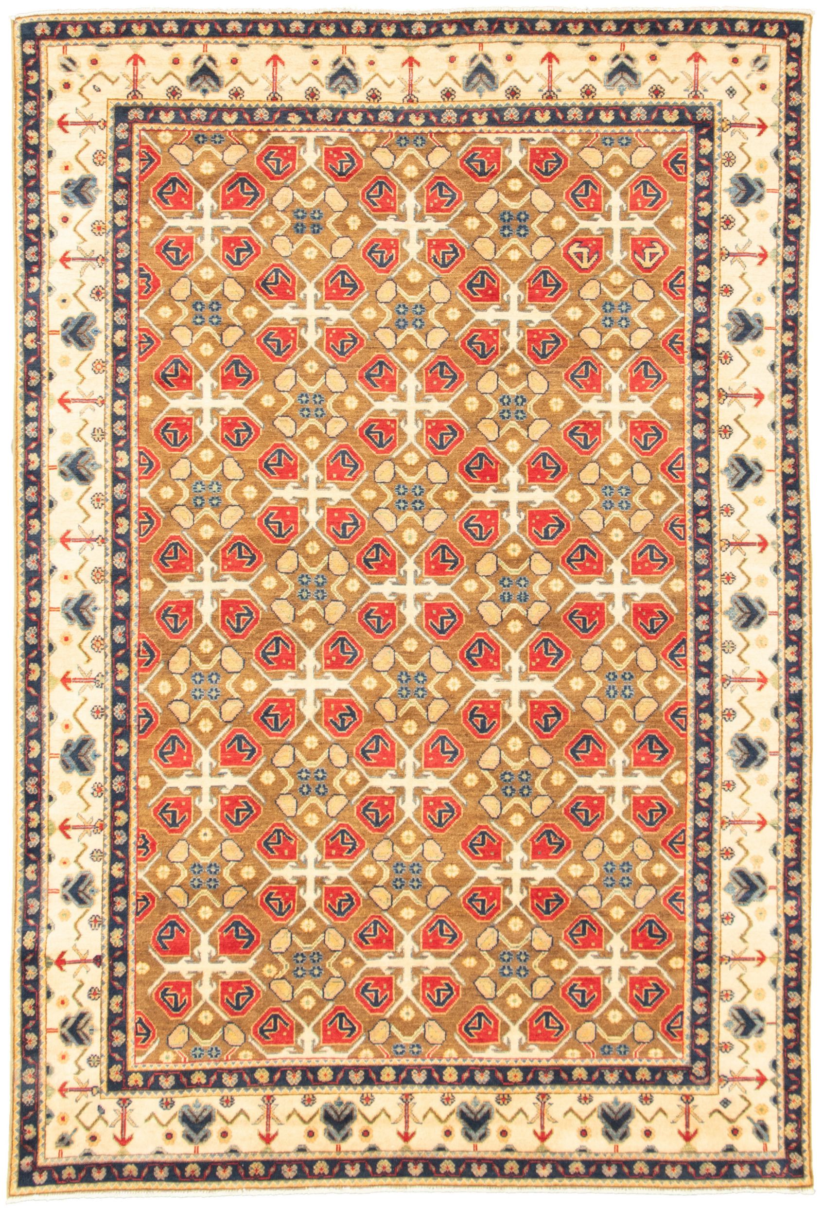 Hand-knotted Finest Gazni Brown, Olive  Rug 6'5" x 9'7" Size: 6'5" x 9'7"  