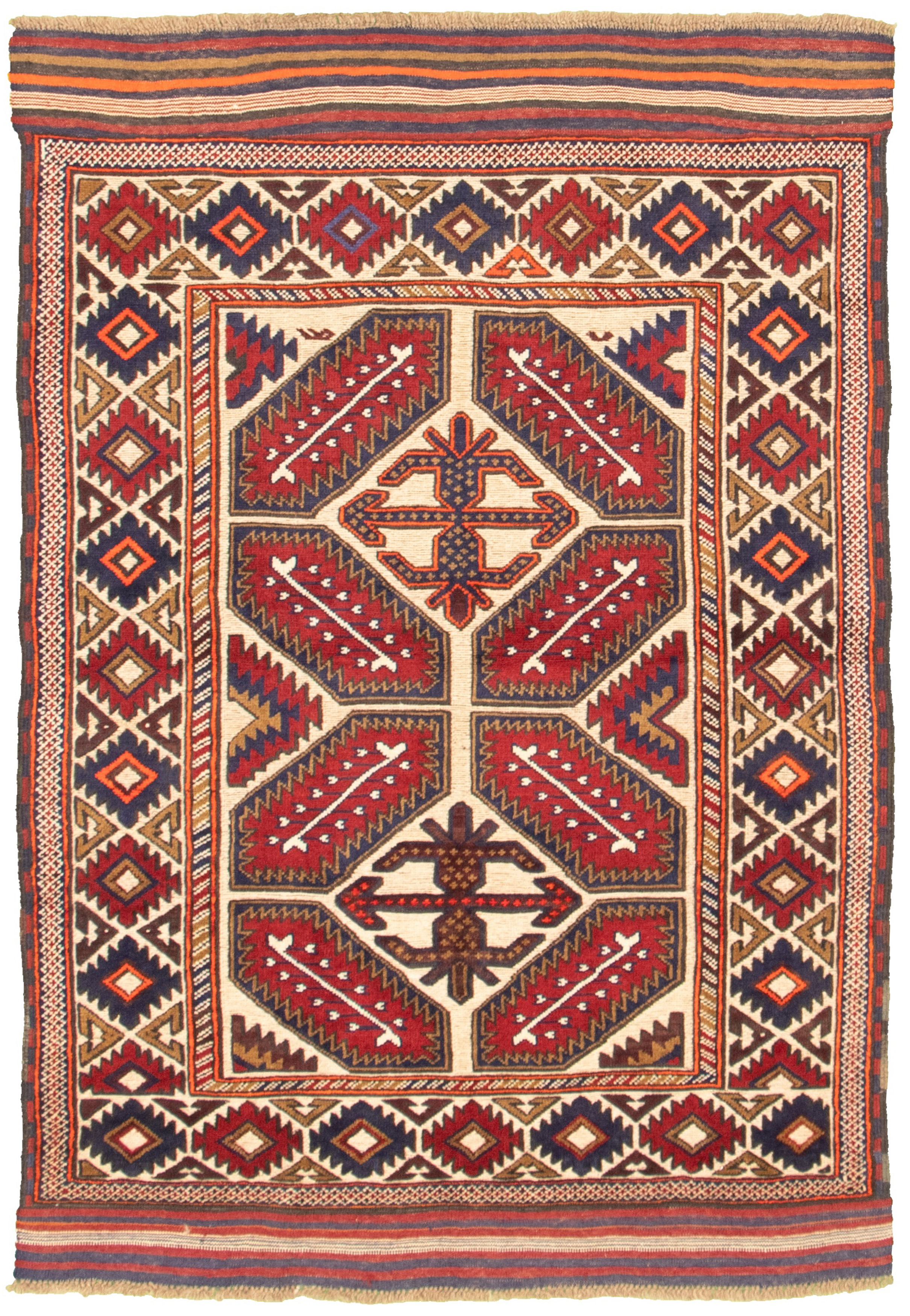Hand-knotted Tajik Caucasian Cream, Red Wool Rug 4'1" x 5'11"  Size: 4'1" x 5'11"  