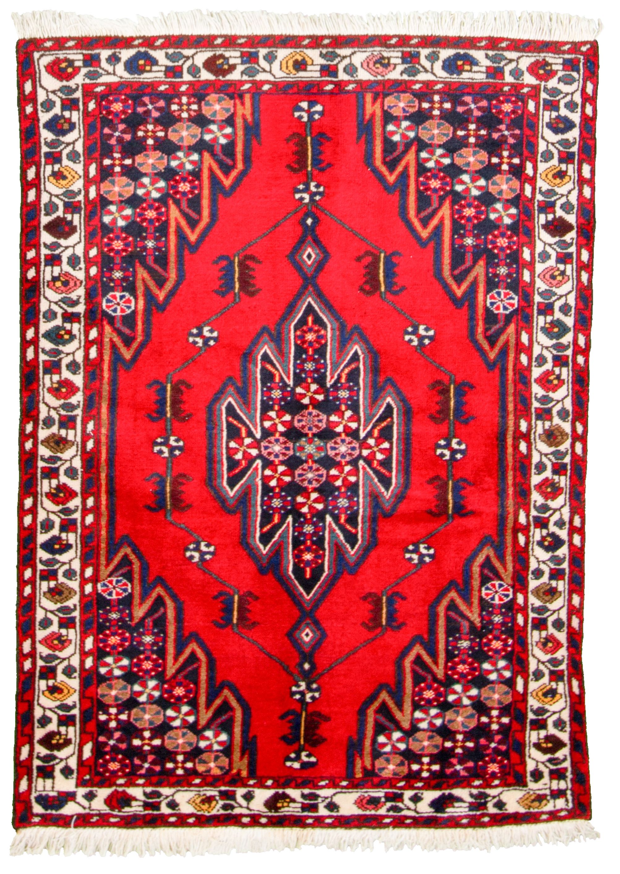 Hand-knotted Tajik Caucasian Cream, Red Wool Rug 4'6" x 6'5" Size: 4'6" x 6'5"  