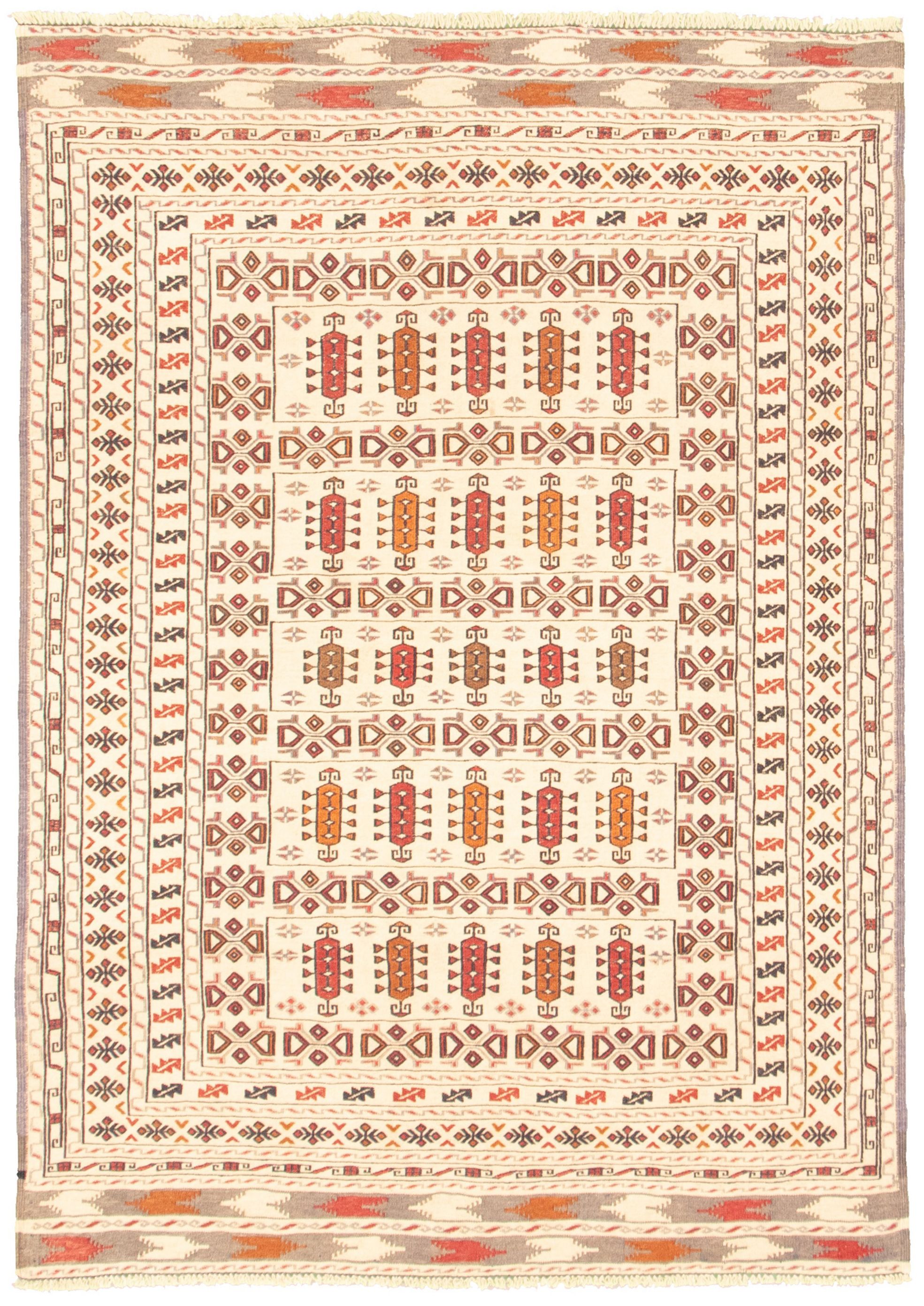 Hand woven Shiravan SMK Ivory Wool Tapestry Kilim 4'3" x 6'0"  Size: 4'3" x 6'0"  