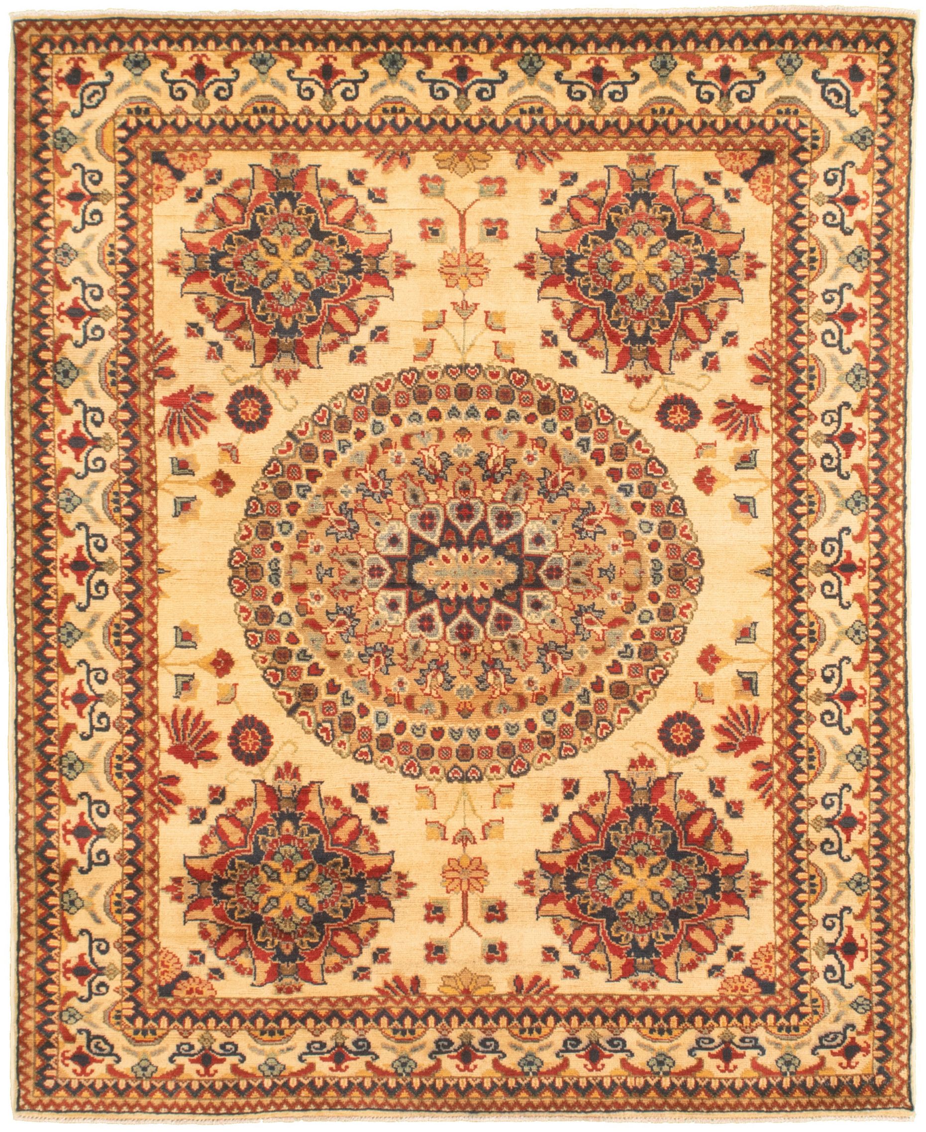 Hand-knotted Finest Gazni Cream, Red  Rug 4'10" x 6'11" Size: 4'10" x 6'11"  