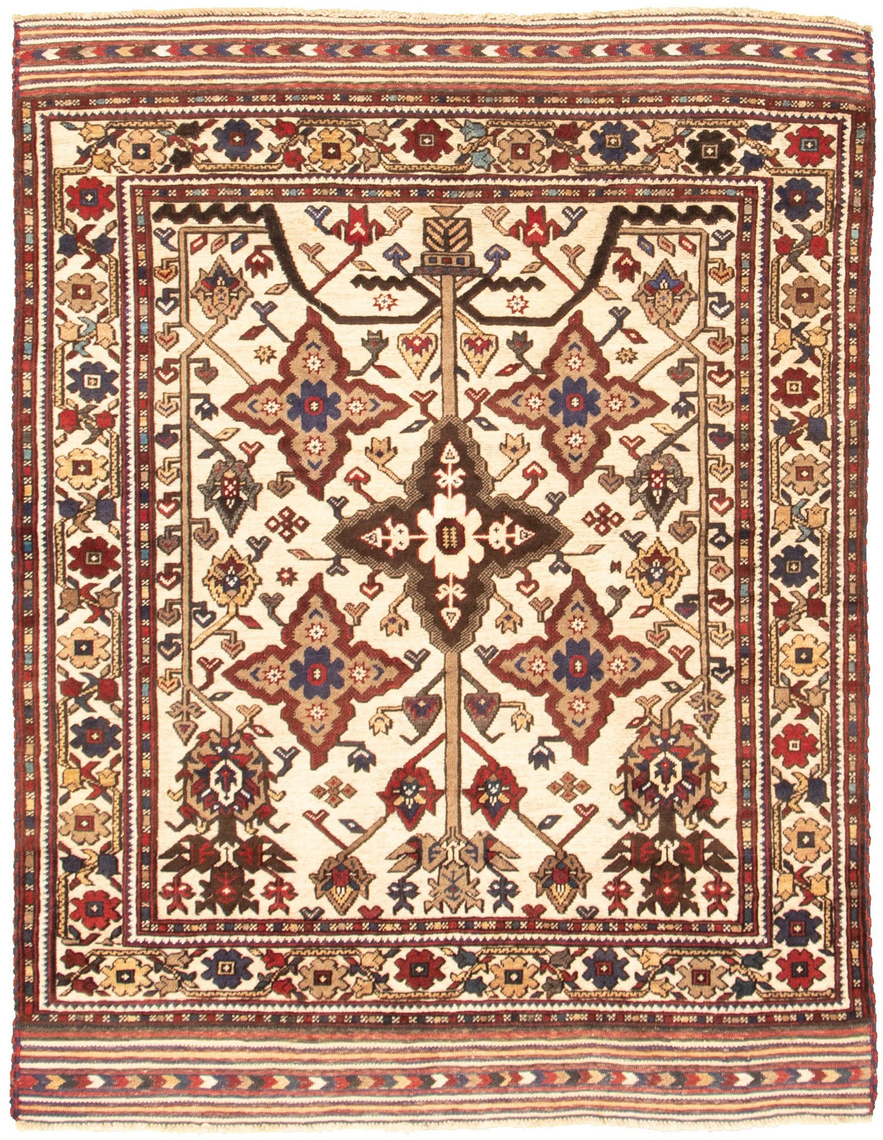 Hand-knotted Tajik Caucasian Cream Wool Rug 4'5" x 5'9" Size: 4'5" x 5'9"  