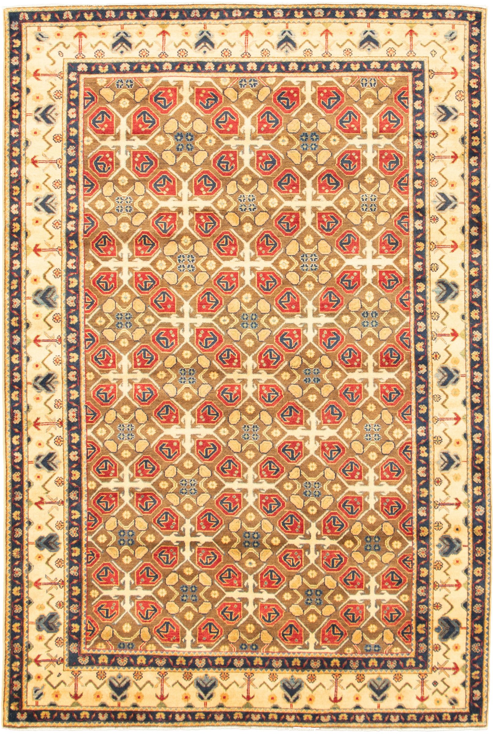 Hand-knotted Finest Gazni Olive  Rug 6'4" x 9'5" Size: 6'4" x 9'5"  