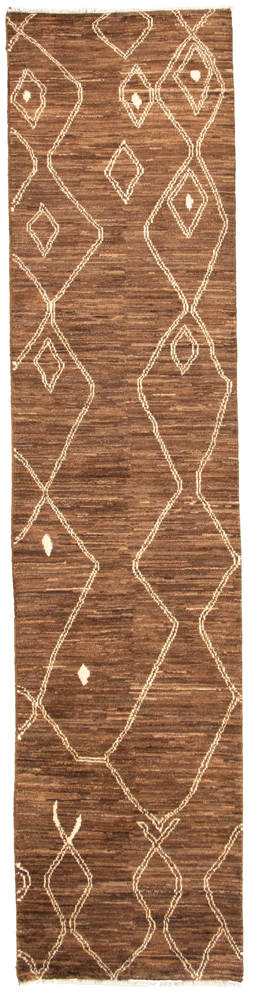 Hand-knotted Marrakech Dark Brown Wool Rug 2'9" x 11'9" Size: 2'9" x 11'9"  