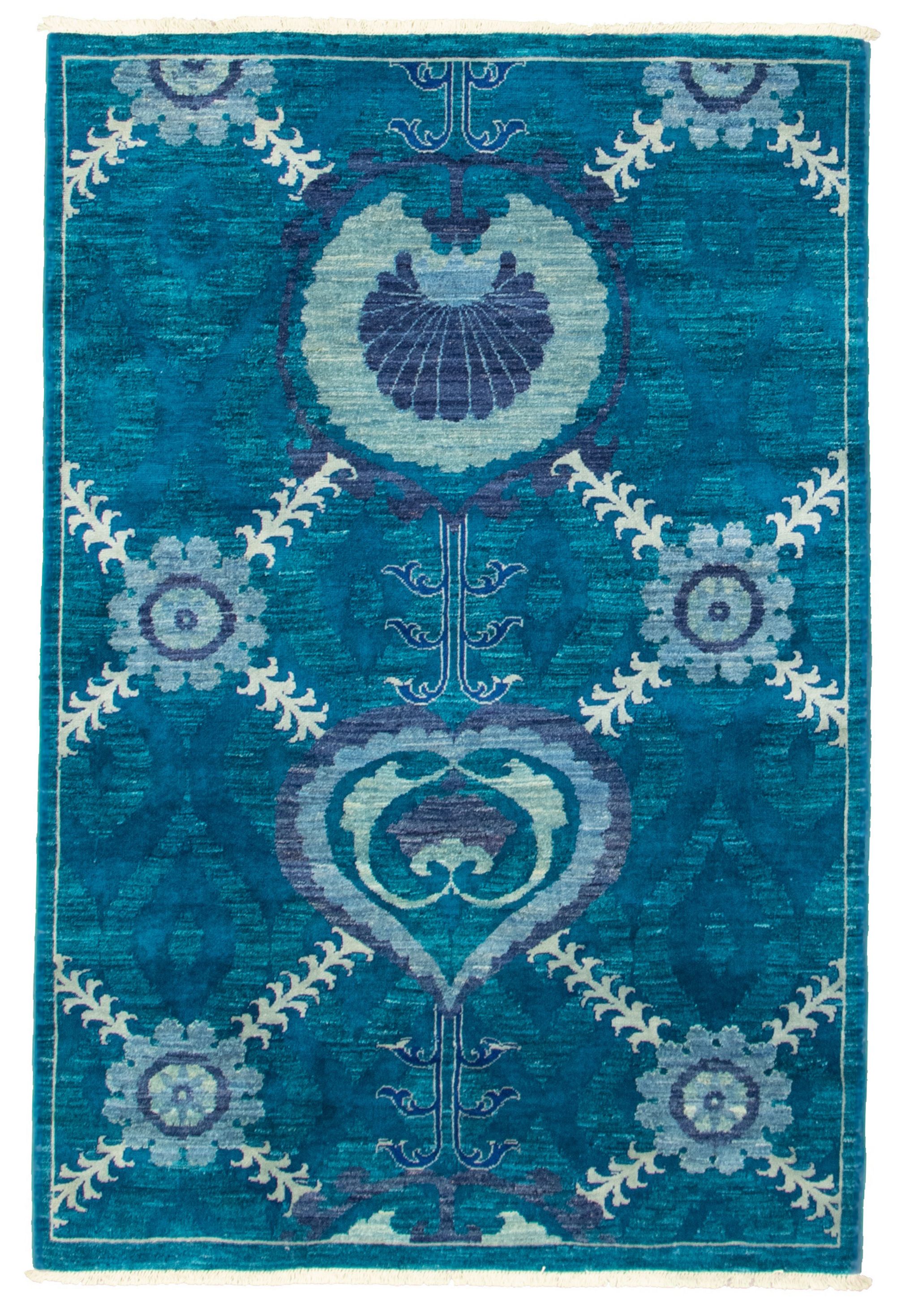Hand-knotted Signature Collection Turquoise Wool Rug 4'0" x 6'0" Size: 4'0" x 6'0"  