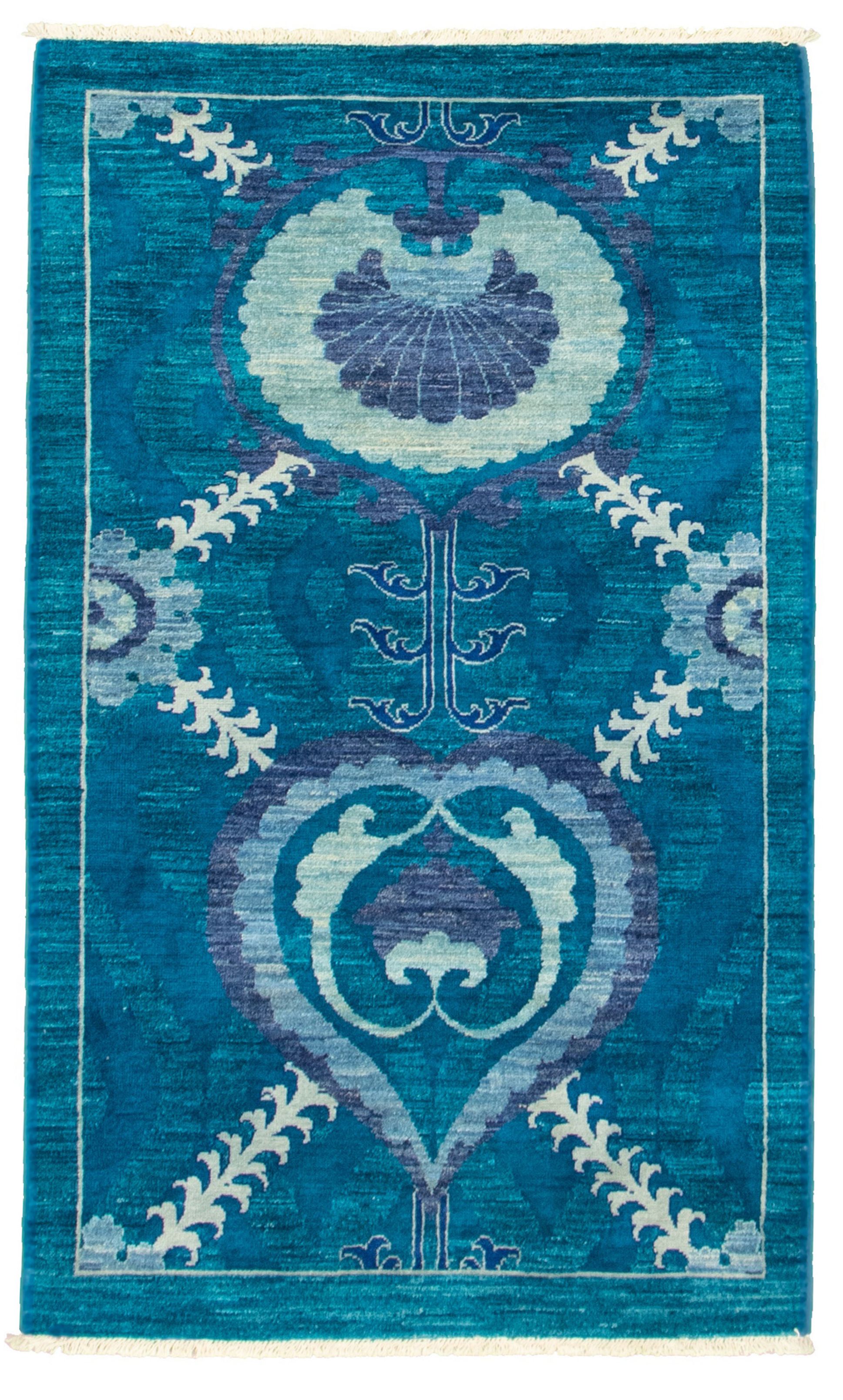 Hand-knotted Signature Collection Turquoise Wool Rug 3'1" x 5'2" Size: 3'1" x 5'2"  