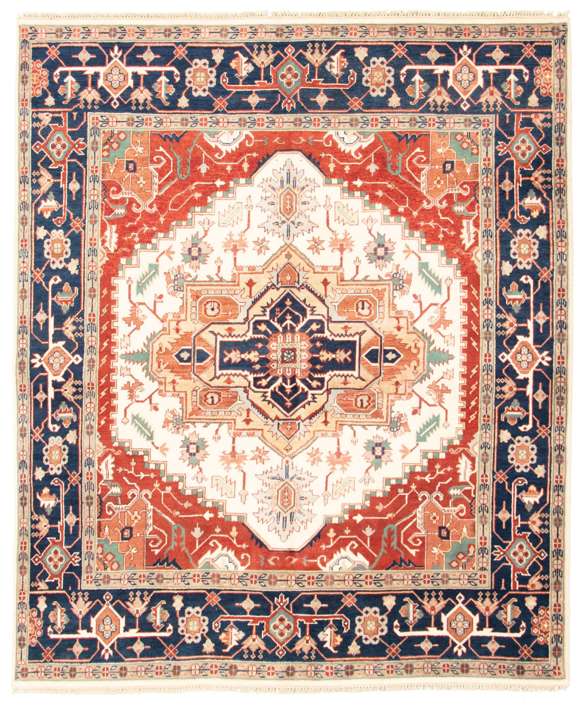 Hand-knotted Serapi Heritage I Dark Red, Ivory Wool Rug 8'1" x 9'8" Size: 8'1" x 9'8"  
