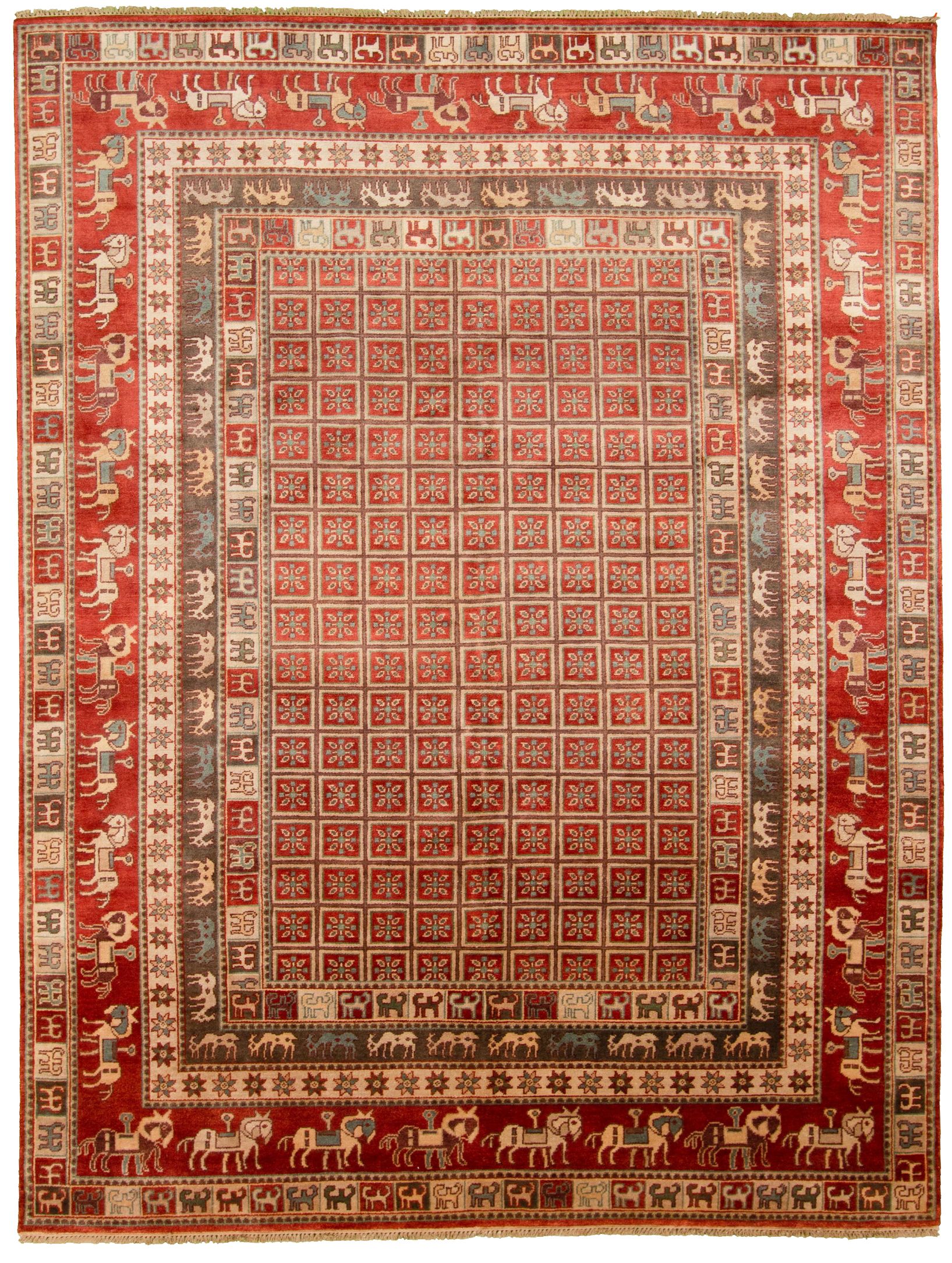 Hand-knotted Pazirik Red  Rug 9'0" x 12'1" Size: 9'0" x 12'1"  