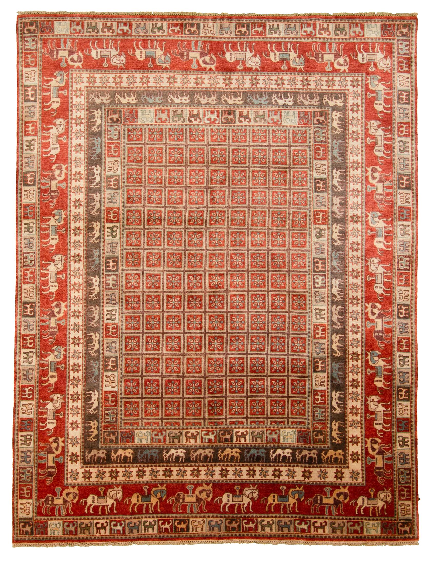 Hand-knotted Pazirik Red  Rug 8'11" x 11'8" Size: 8'11" x 11'8"  