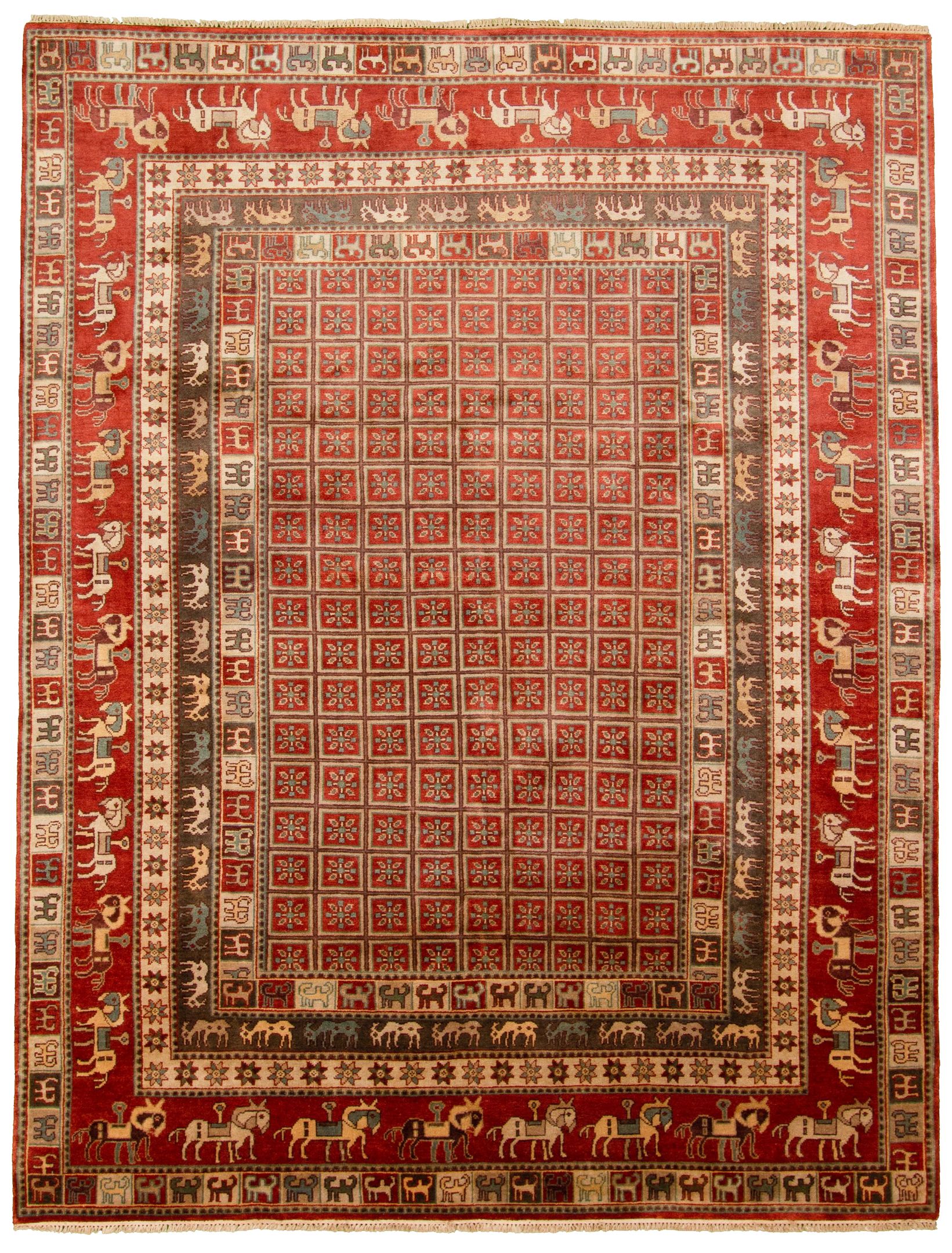 Hand-knotted Pazirik Red  Rug 9'0" x 11'11" Size: 9'0" x 11'11"  
