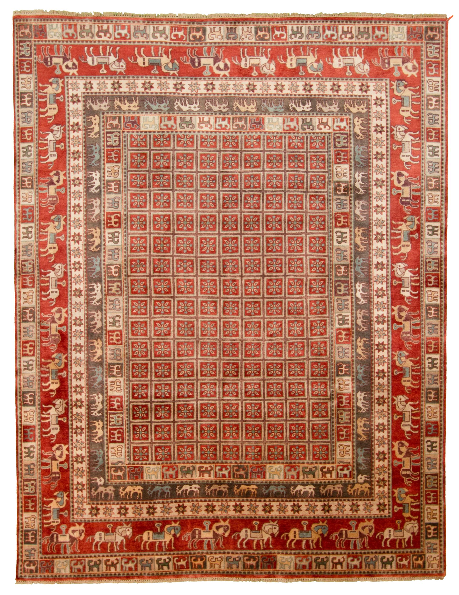 Hand-knotted Pazirik Red  Rug 9'2" x 11'11" Size: 9'2" x 11'11"  