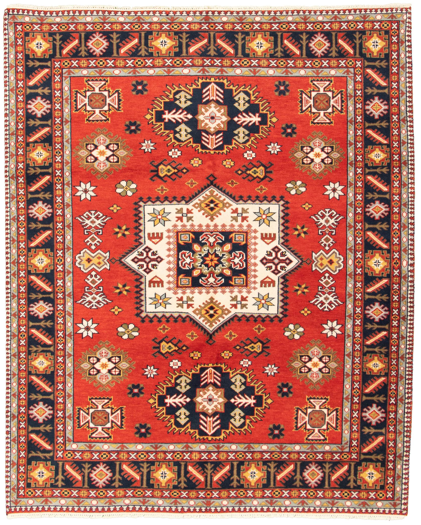 Hand-knotted Royal Kazak Dark Copper Wool Rug 7'10" x 9'8" Size: 7'10" x 9'8"  