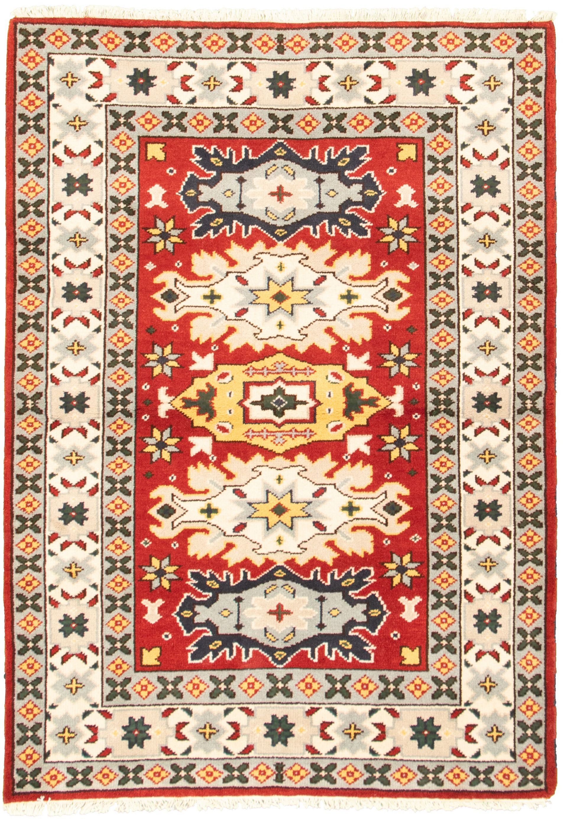 Hand-knotted Royal Kazak Red Wool Rug 4'7" x 6'6"  Size: 4'7" x 6'6"  