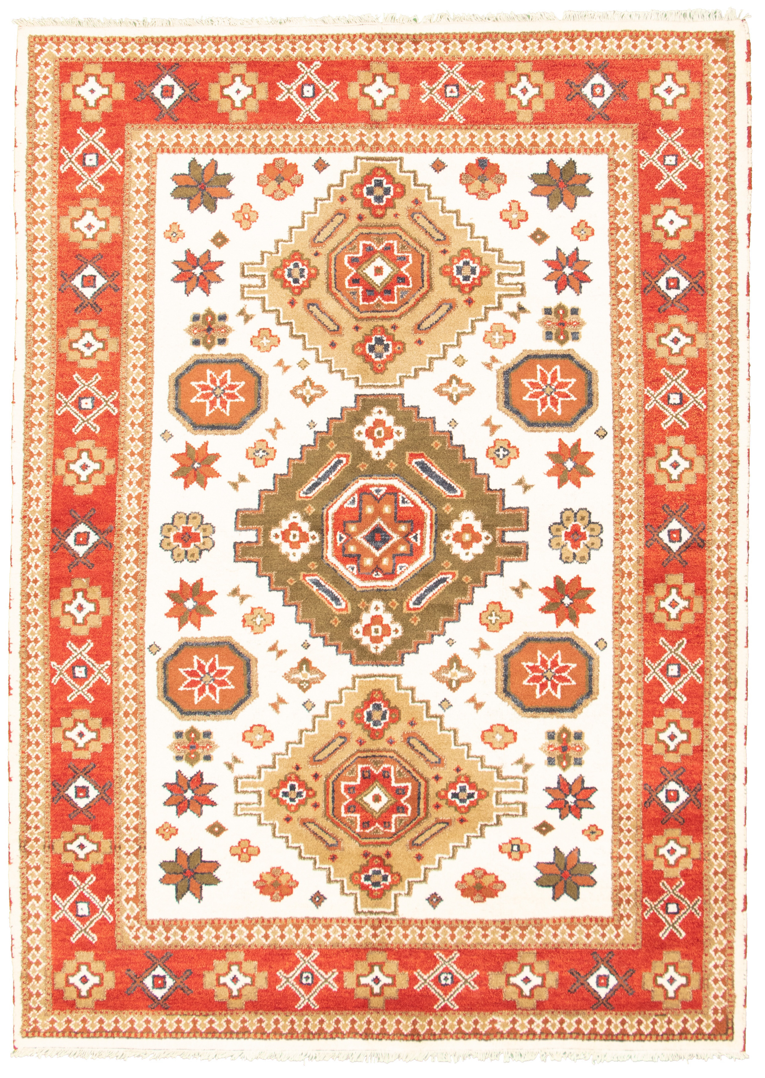 Hand-knotted Royal Kazak Cream Wool Rug 6'10" x 9'6" Size: 6'10" x 9'6"  