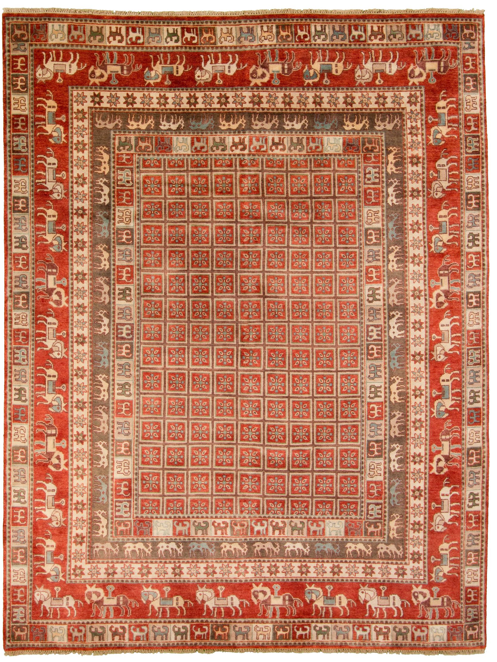 Hand-knotted Pazirik Red  Rug 9'0" x 11'11"  Size: 9'0" x 11'11"  