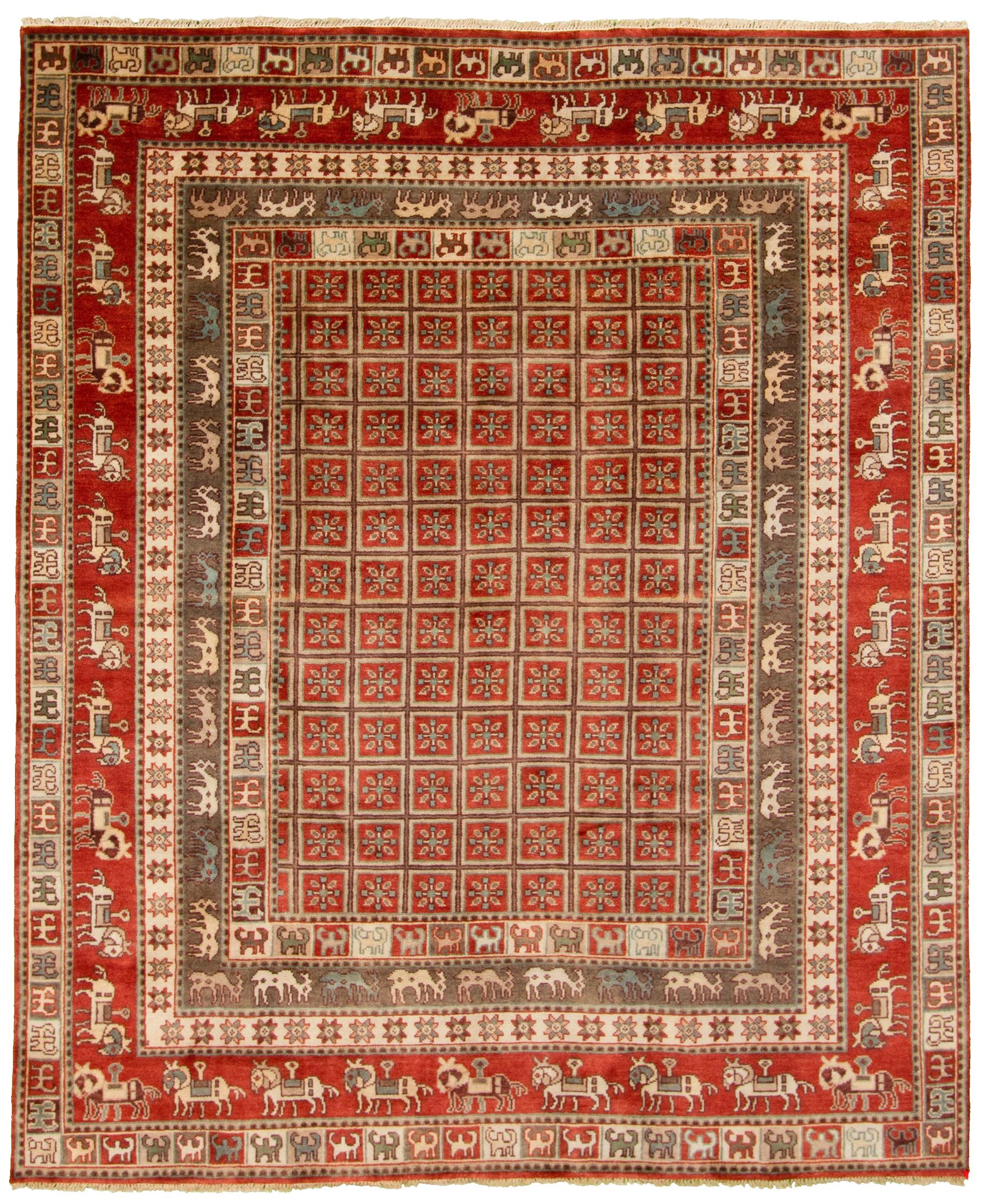 Hand-knotted Pazirik Red  Rug 8'1" x 9'9" Size: 8'1" x 9'9"  