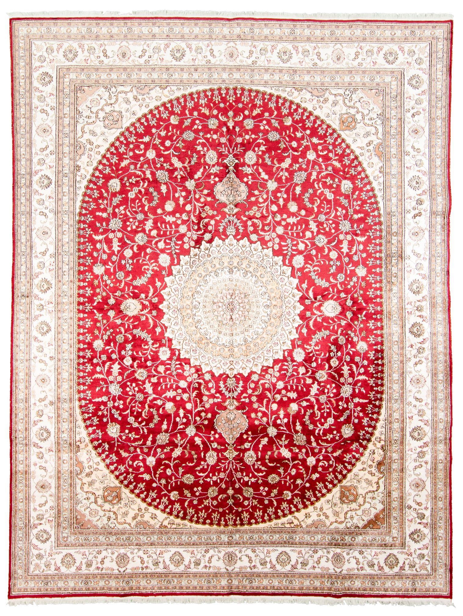 Hand-knotted 400l Silk Ivory, Red Rug 9