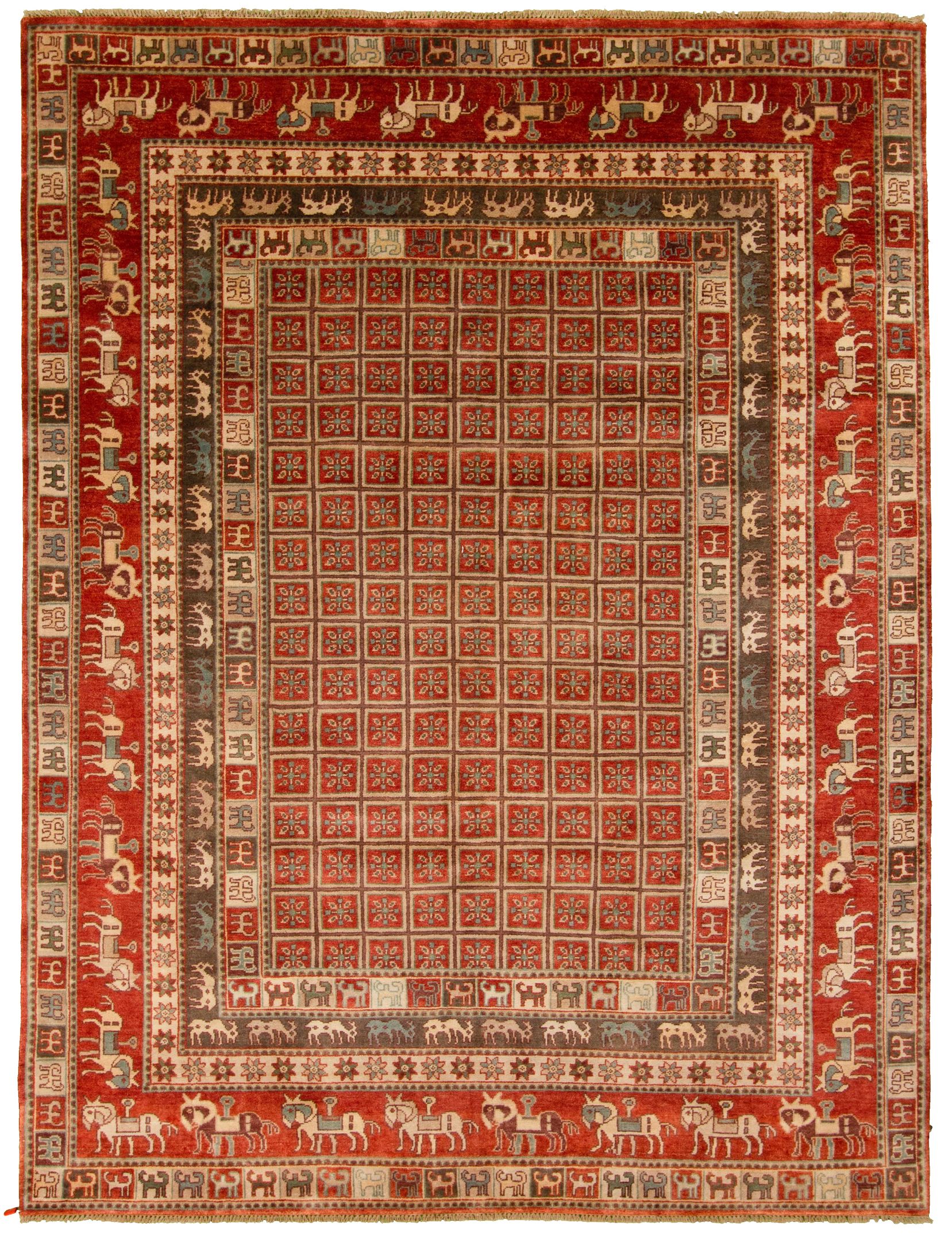 Hand-knotted Pazirik Red  Rug 9'1" x 11'11" Size: 9'1" x 11'11"  