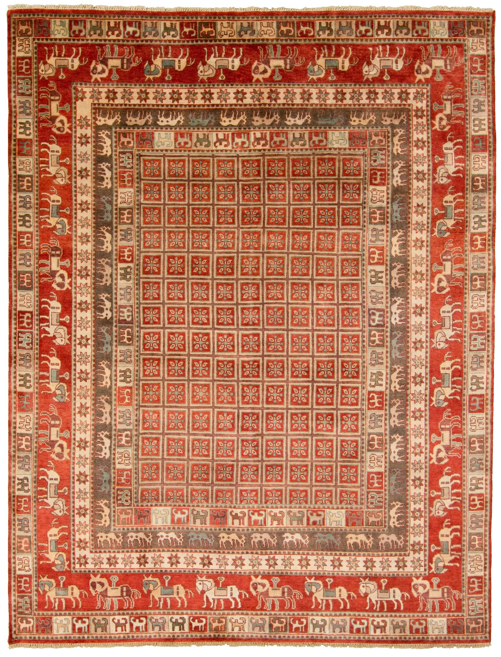 Hand-knotted Pazirik Red  Rug 9'0" x 11'9" Size: 9'0" x 11'9"  