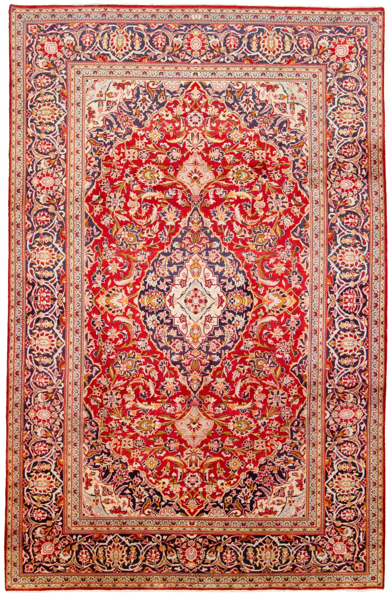 Hand-knotted Kashan Navy Blue, Red  Rug 7'3" x 11'3" Size: 7'3" x 11'3"  