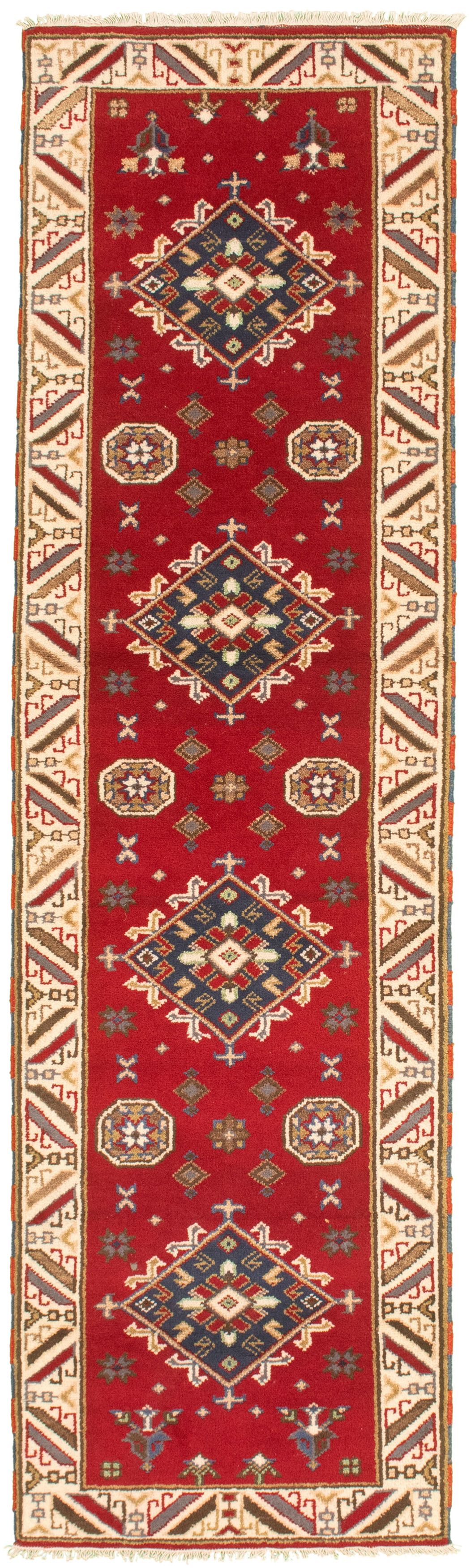 Hand-knotted Royal Kazak Dark Red Wool Rug 2'9" x 9'9"  Size: 2'9" x 9'9"  