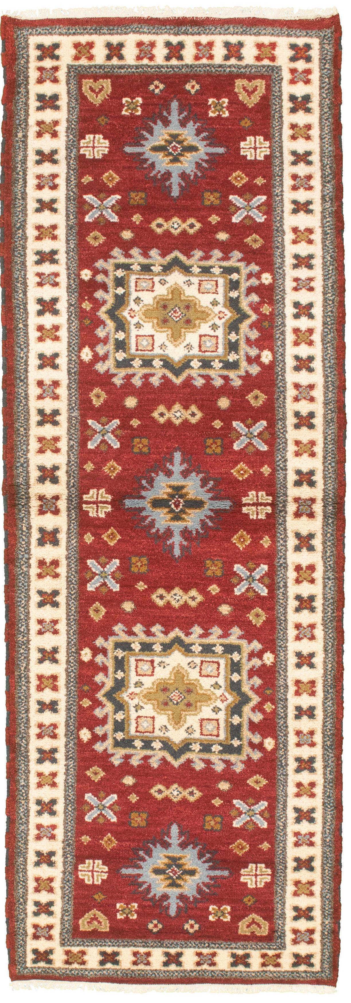 Hand-knotted Royal Kazak Dark Red Wool Rug 2'9" x 8'4"  Size: 2'9" x 8'4"  