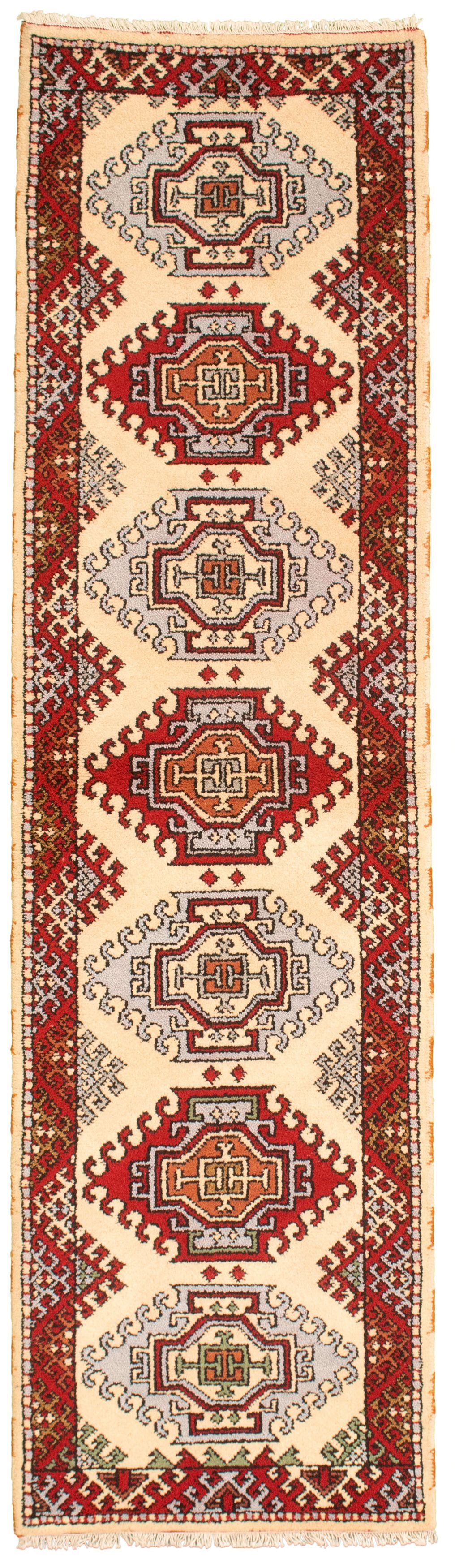 Hand-knotted Royal Kazak Cream, Red Wool Rug 2'8" x 9'10" Size: 2'8" x 9'10"  