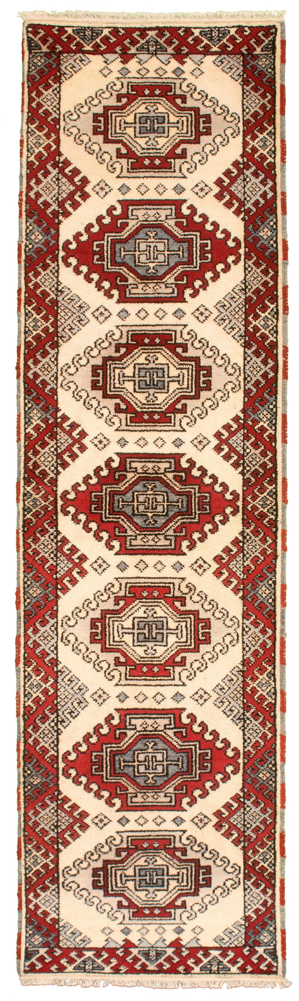 Hand-knotted Royal Kazak Cream, Red Wool Rug 2'9" x 9'10"  Size: 2'9" x 9'10"  