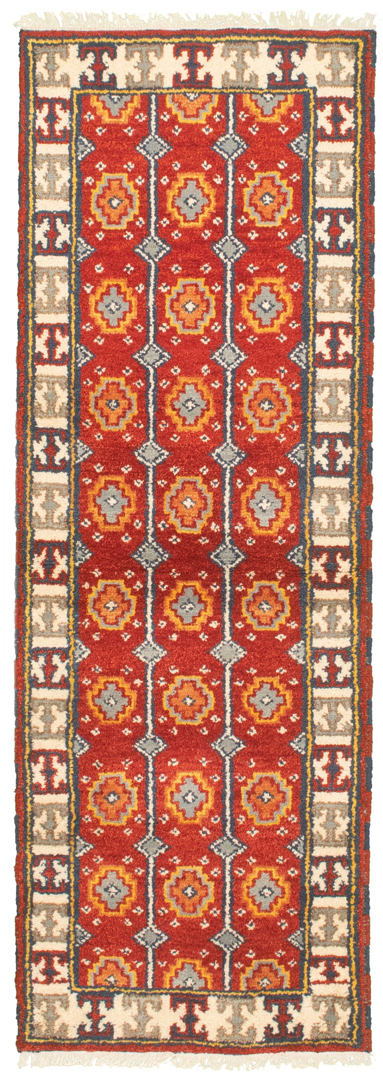Hand-knotted Royal Kazak Dark Red Wool Rug 2'1" x 6'5"  Size: 2'1" x 6'5"  