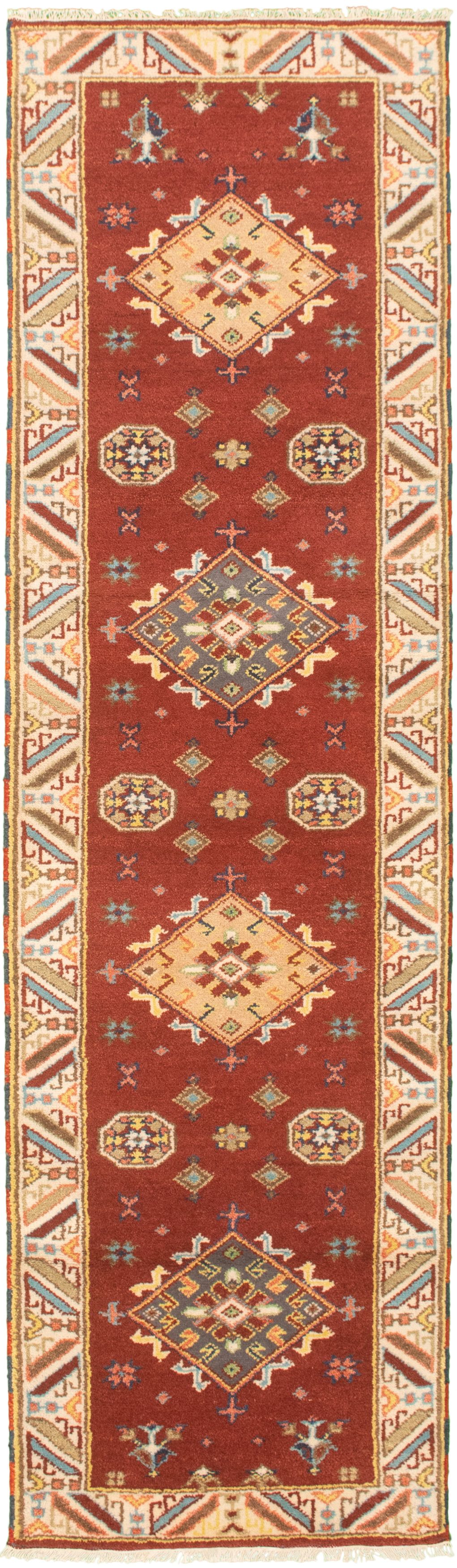 Hand-knotted Royal Kazak Dark Red Wool Rug 2'9" x 9'10"  Size: 2'9" x 9'10"  