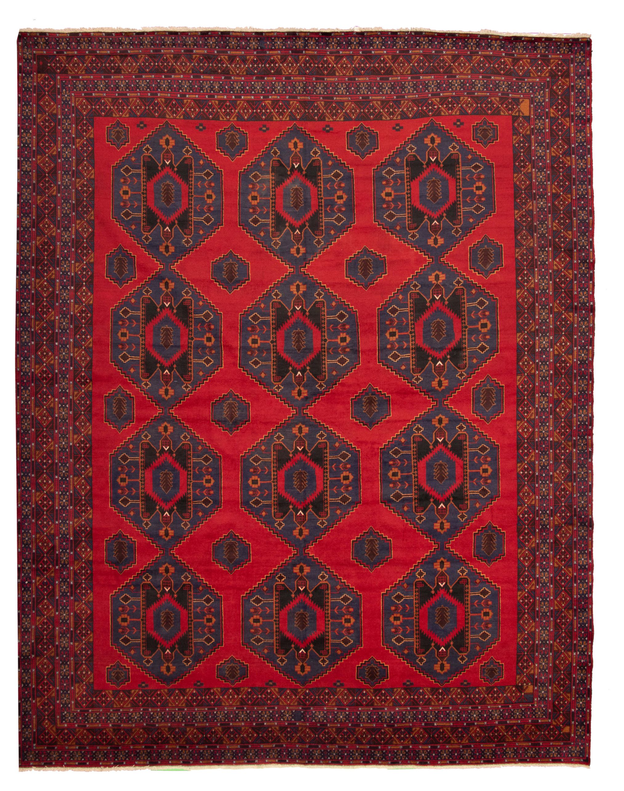 Hand-knotted Teimani Red Wool Rug 10'5" x 13'2" Size: 10'5" x 13'2"  