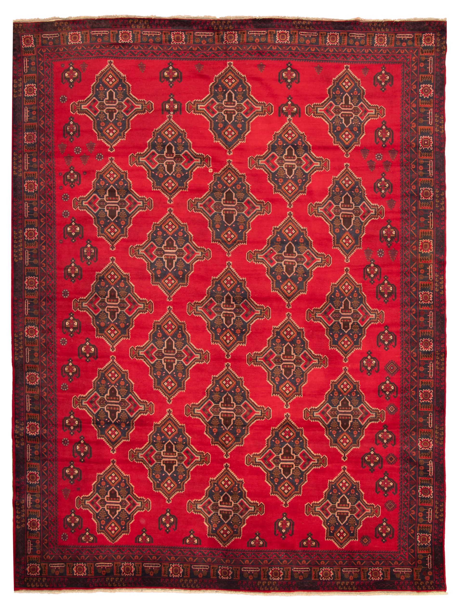 Hand-knotted Teimani Red Wool Rug 10'2" x 13'4" Size: 10'2" x 13'4"  