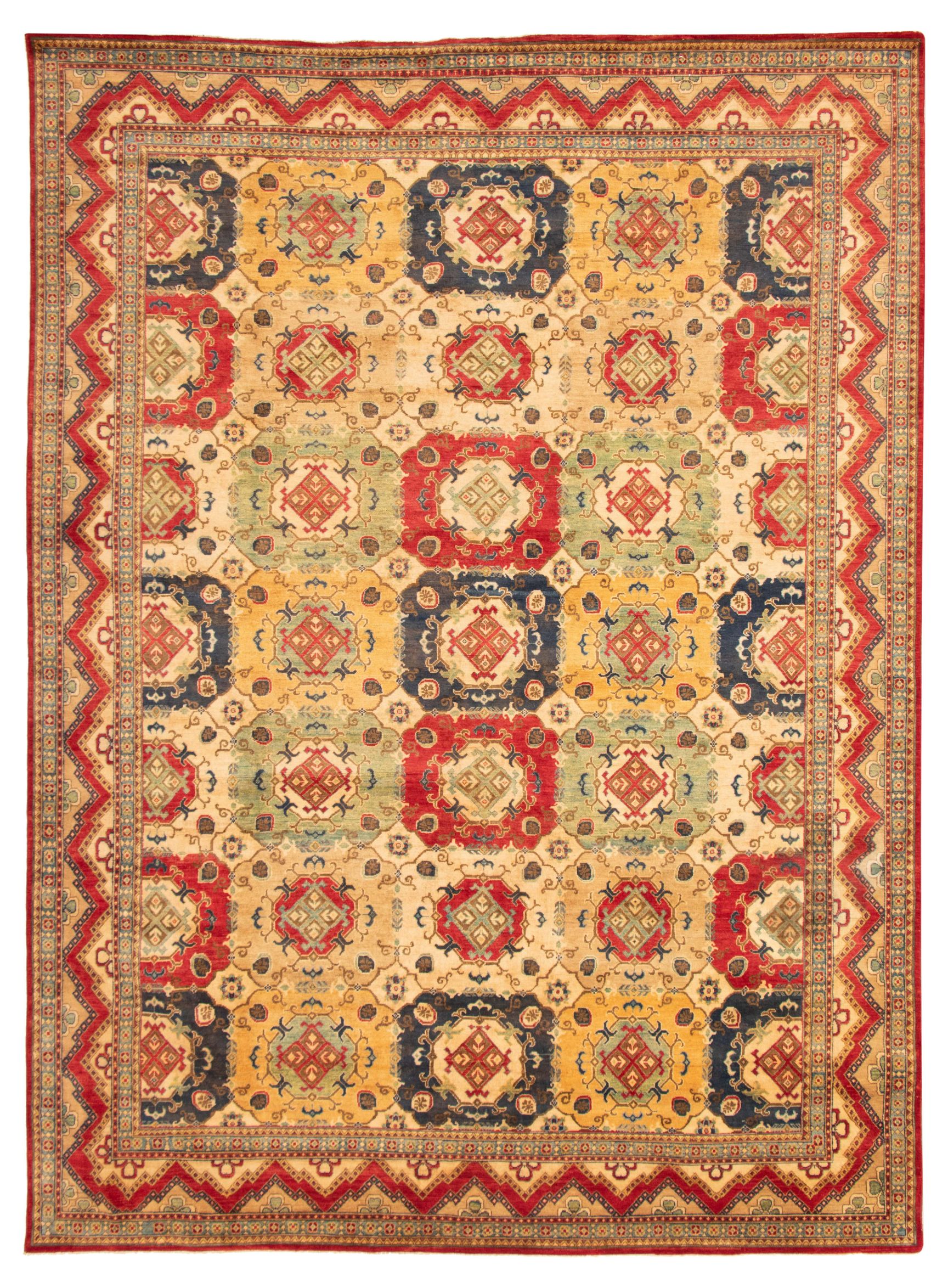 Hand-knotted Finest Gazni Ivory, Red  Rug 9'10" x 13'8" Size: 9'10" x 13'8"  