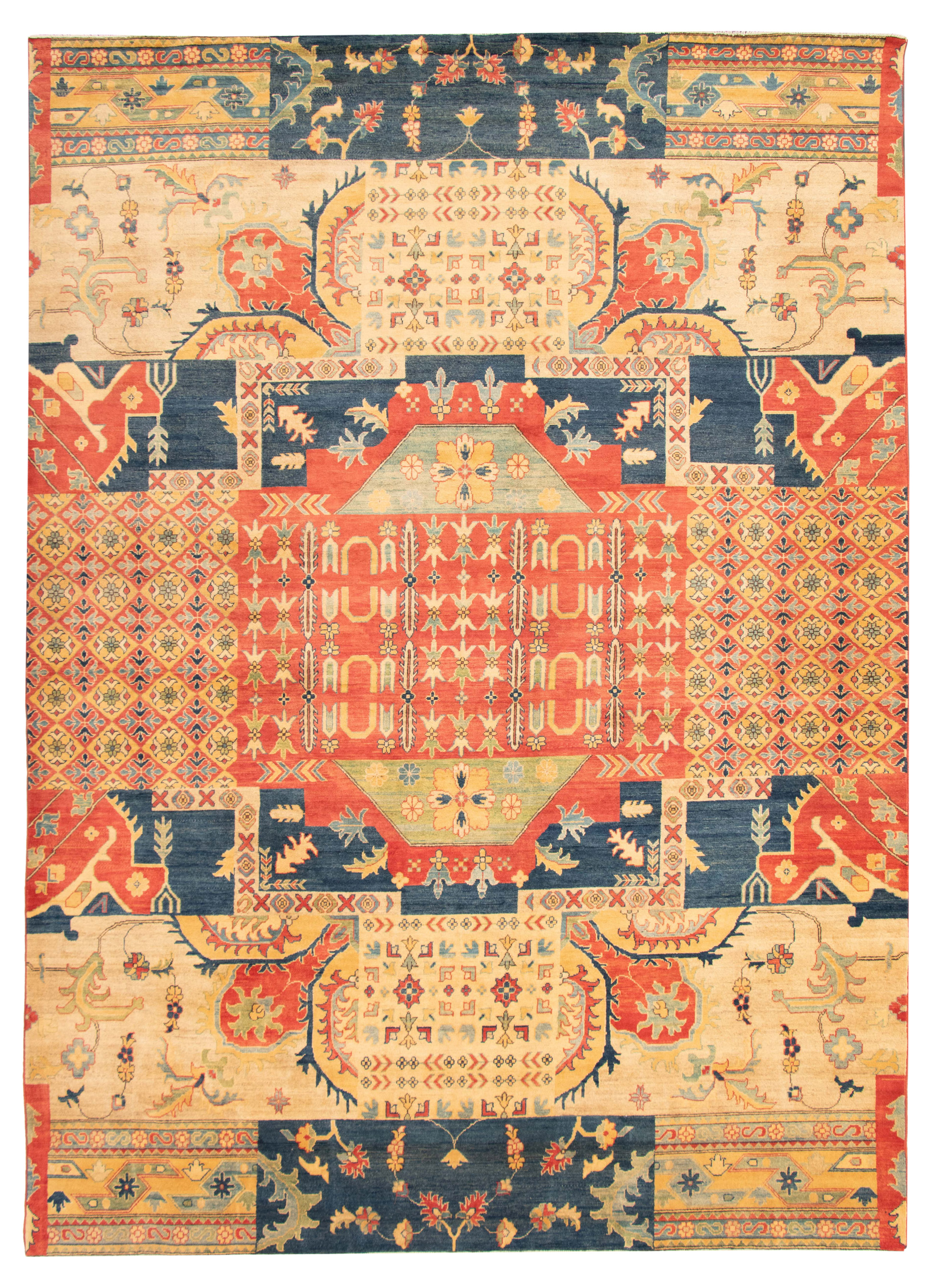 Hand-knotted Finest Gazni Ivory, Red  Rug 9'9" x 13'9" Size: 9'9" x 13'9"  